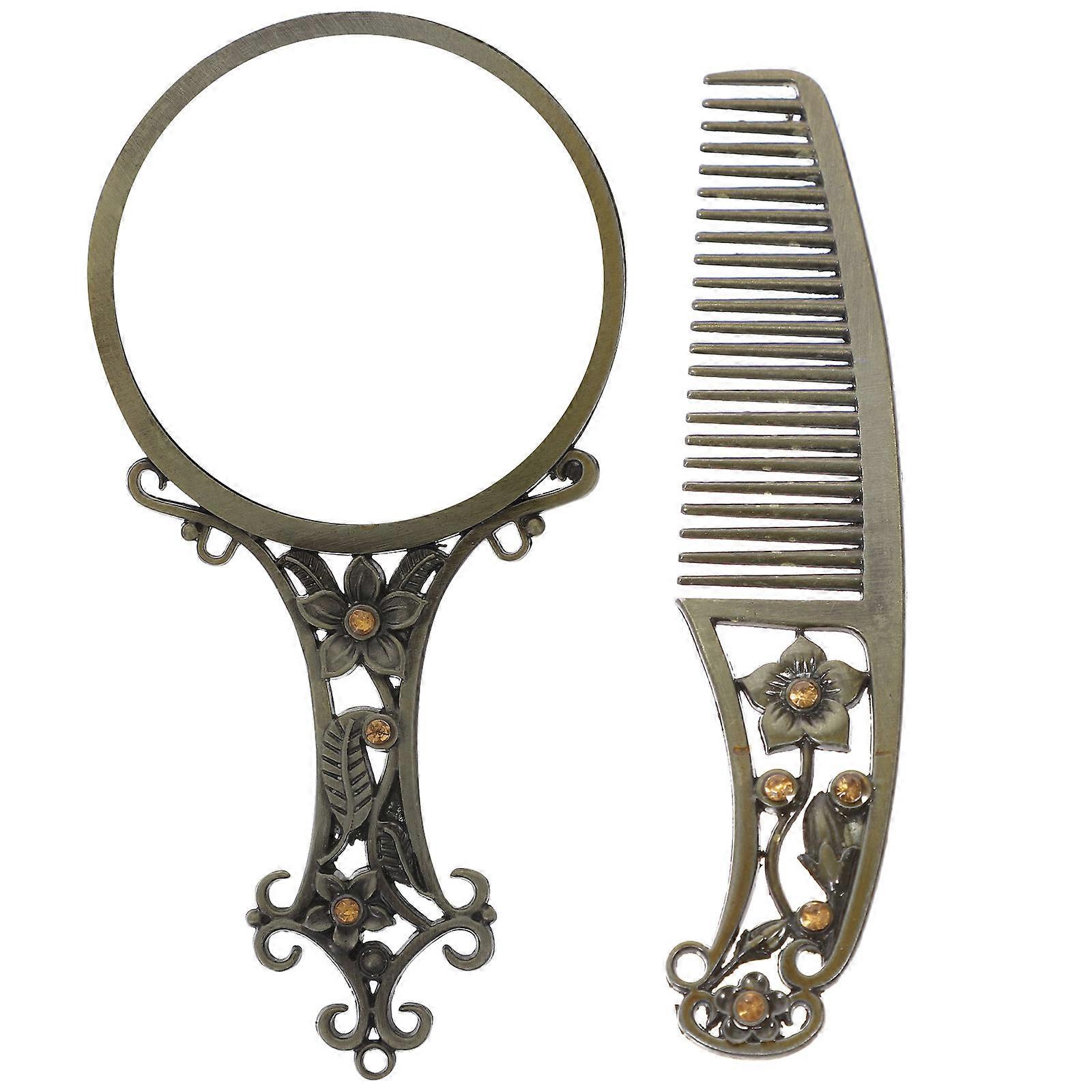 Retro Hand-Held Mirror Hollow-Out Design Double-Sided Mirror for Travel 2Set