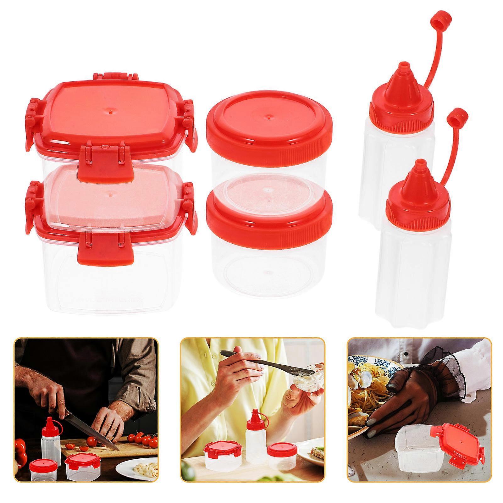 Compact Kitchen Spice Holder Box 36 Pcs Reusable Sauce Squeeze Set Perfect For BBQ And Camping Lightweight Red