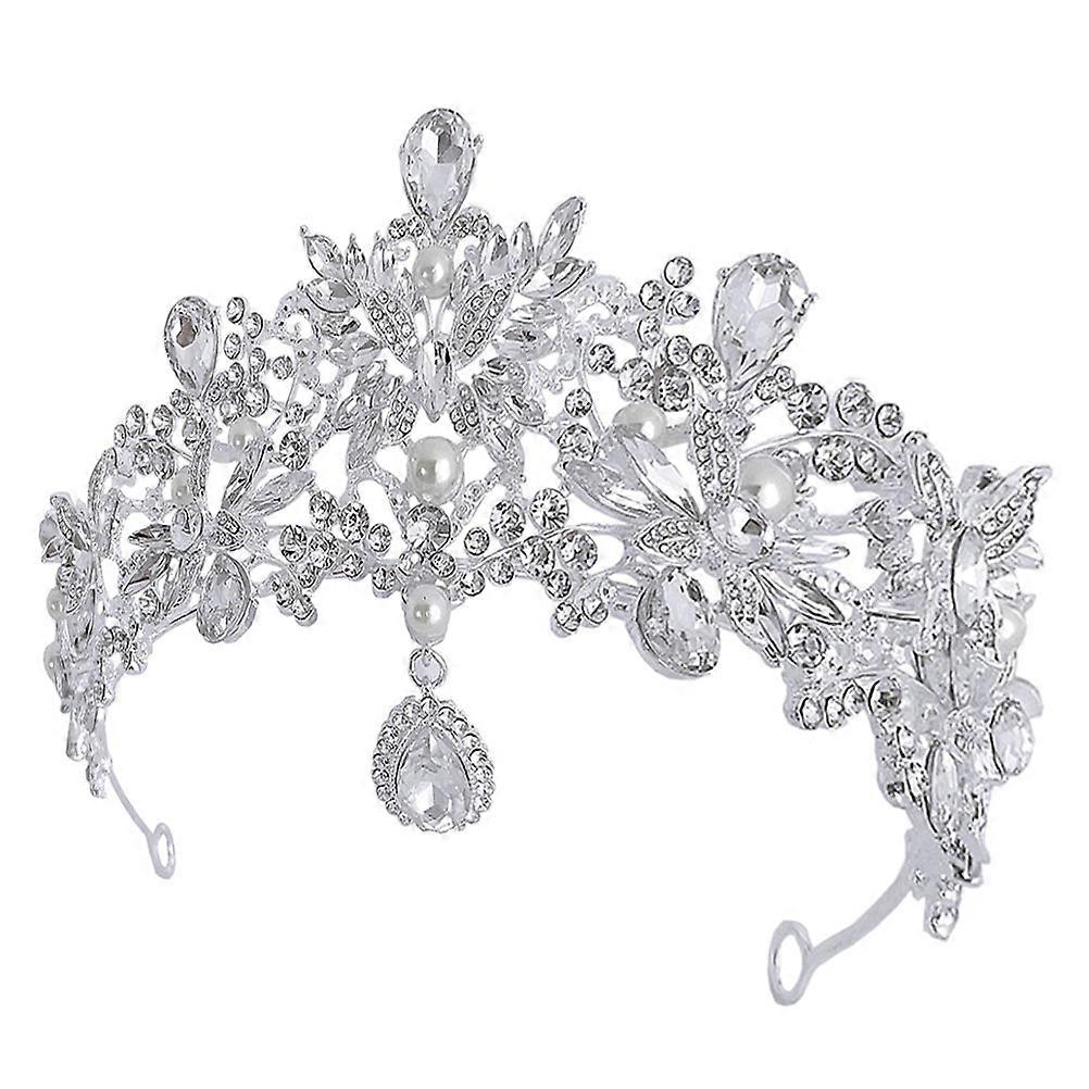 Bride Crown Wedding Tiara for Bride 5Pcs Rhinestone Headbands Silver