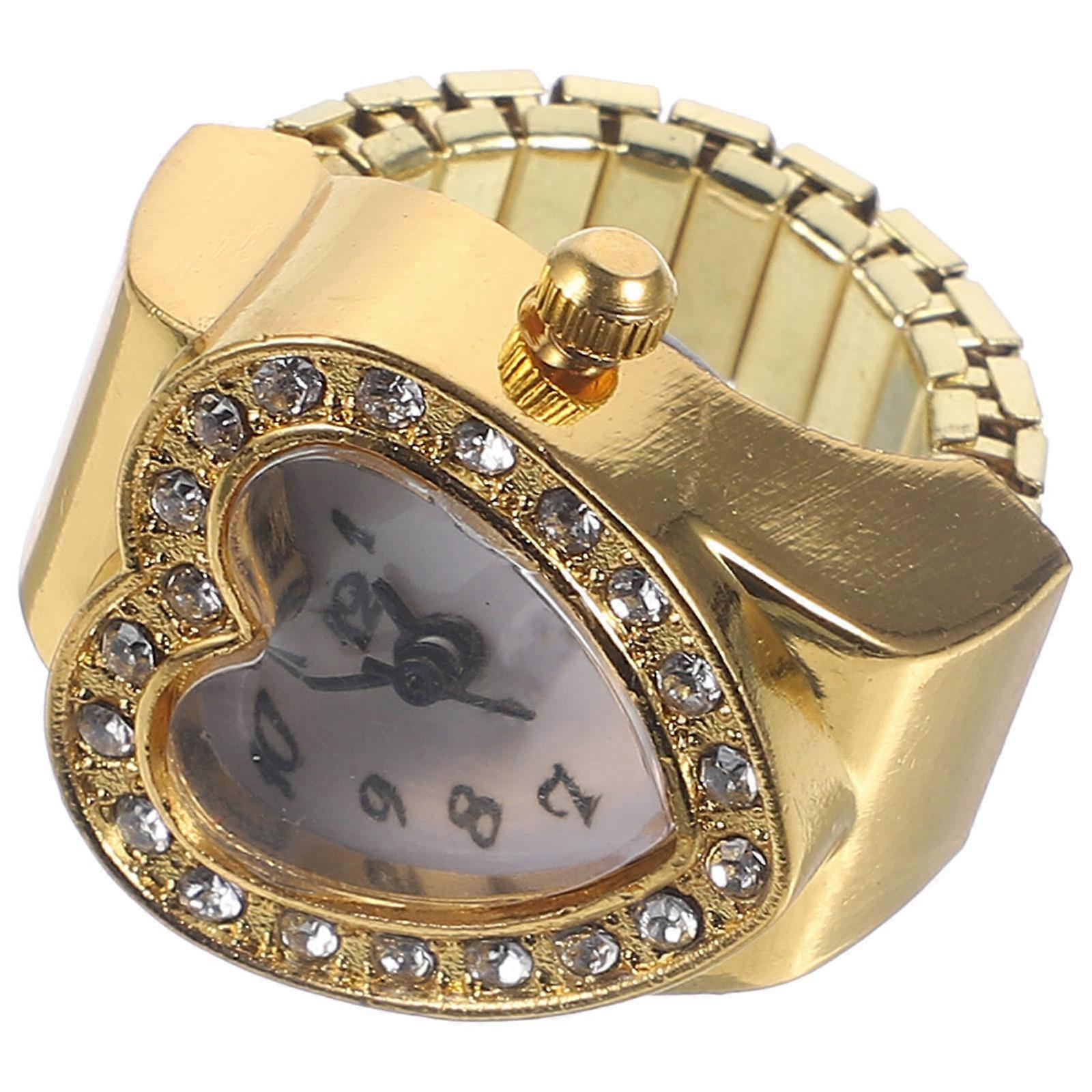 Ring Watch Women Finger Watch for Daily Use 4Pcs Heart Shape Gold Alloy