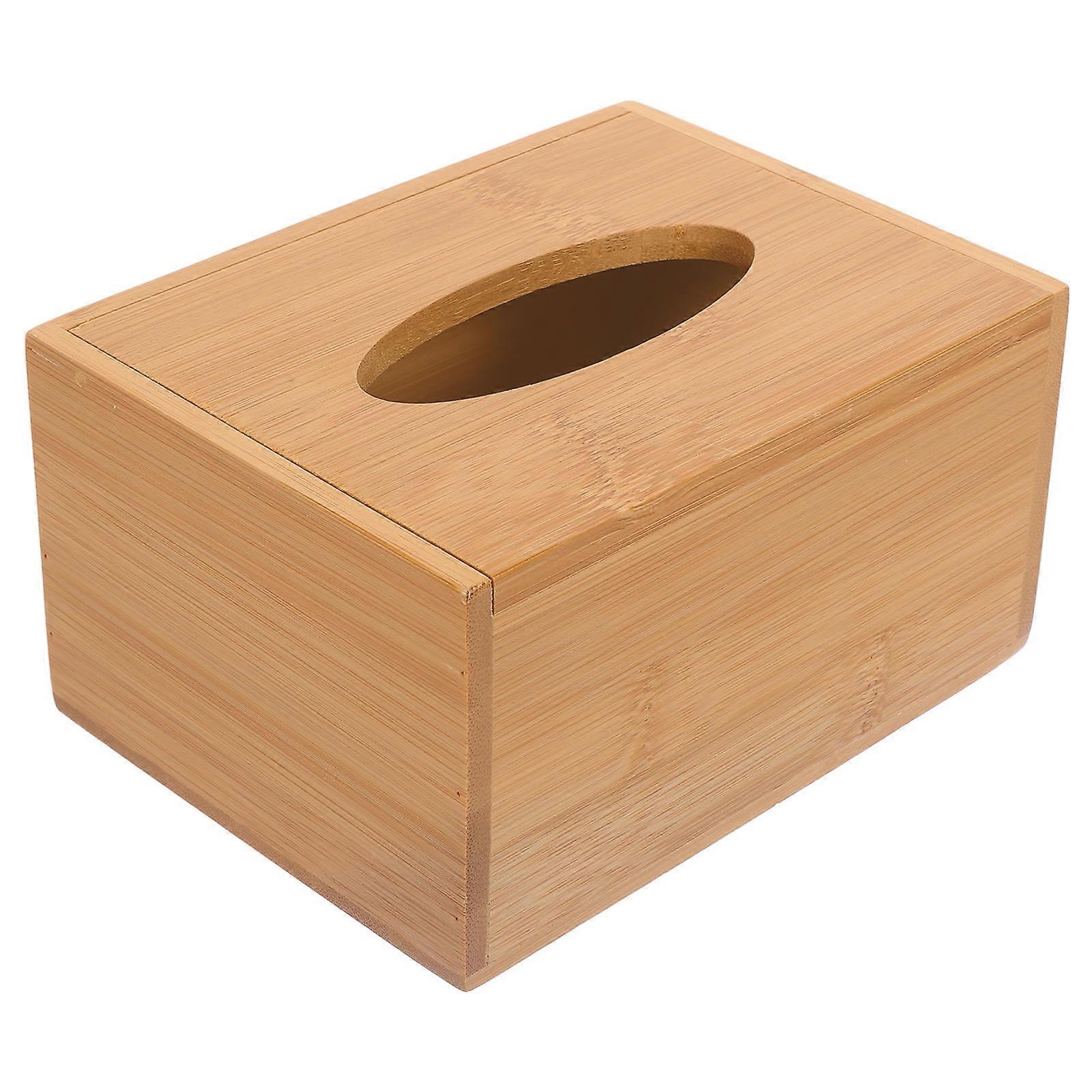 4Pcs Khaki Bamboo Tissue Box Holder for Storage Use Rectangular Organizer