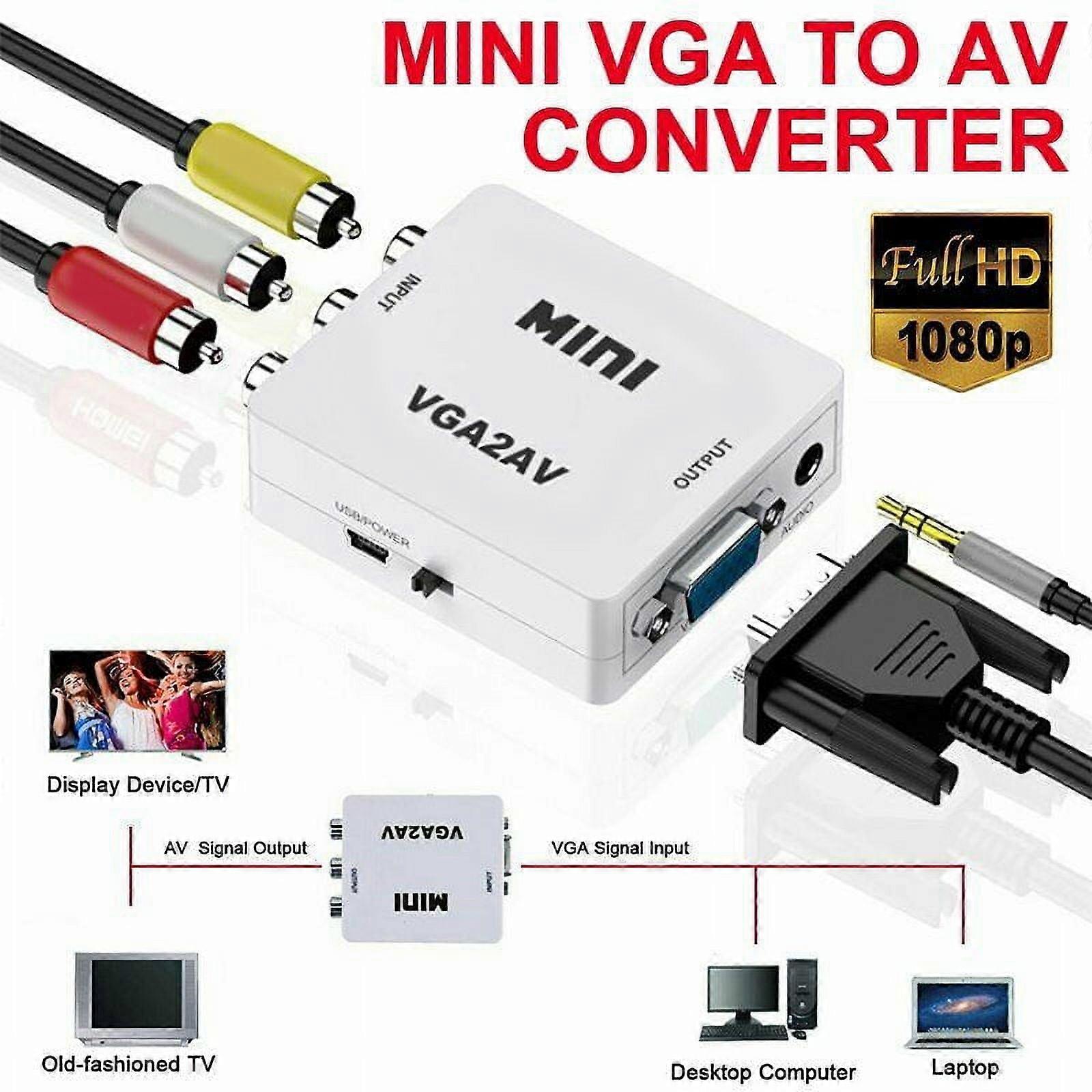 VGA to AV Mini Converter Scaler Adapter Support 1080P VGA2AV PC TV HD Computer