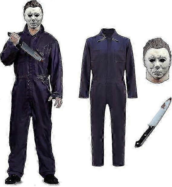 Michael Myers Kostüm mit Blutmesser Halloween Cosplay Maske Michael Myers Jumpsuit für Erwachsene - JA