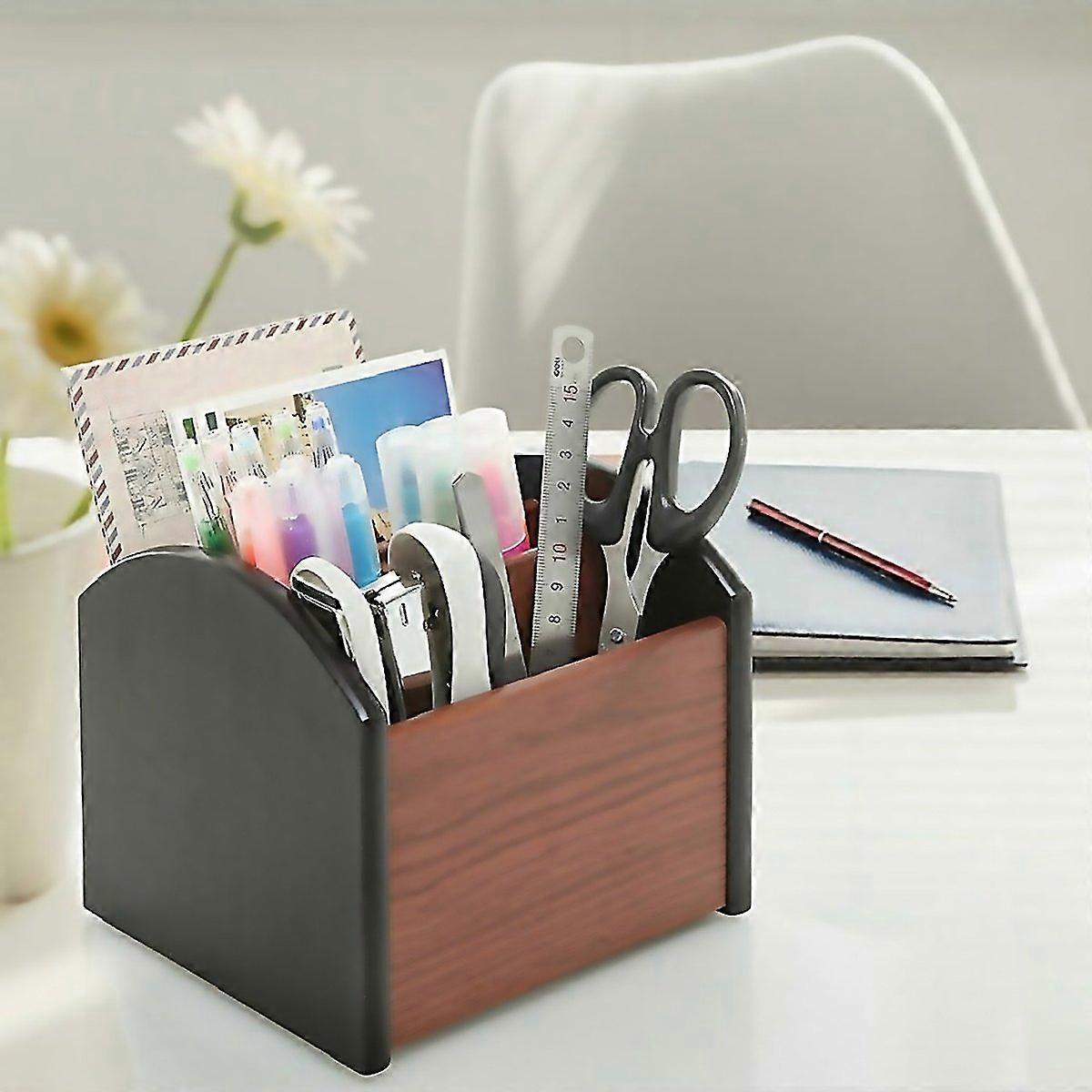 For 4compartment Wooden Storage Box Pen Holder