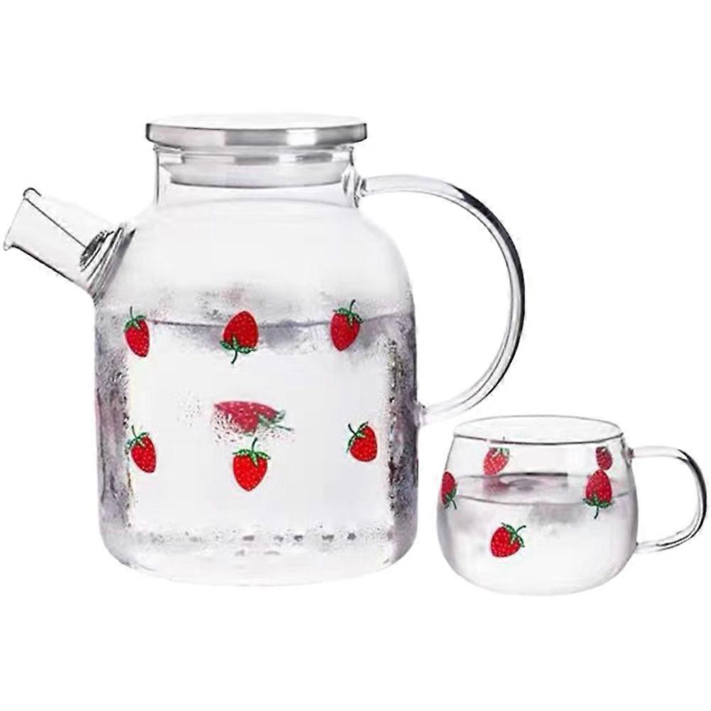 Glass Water Pitcher Set with Strawberry Pattern for Household 2Sets