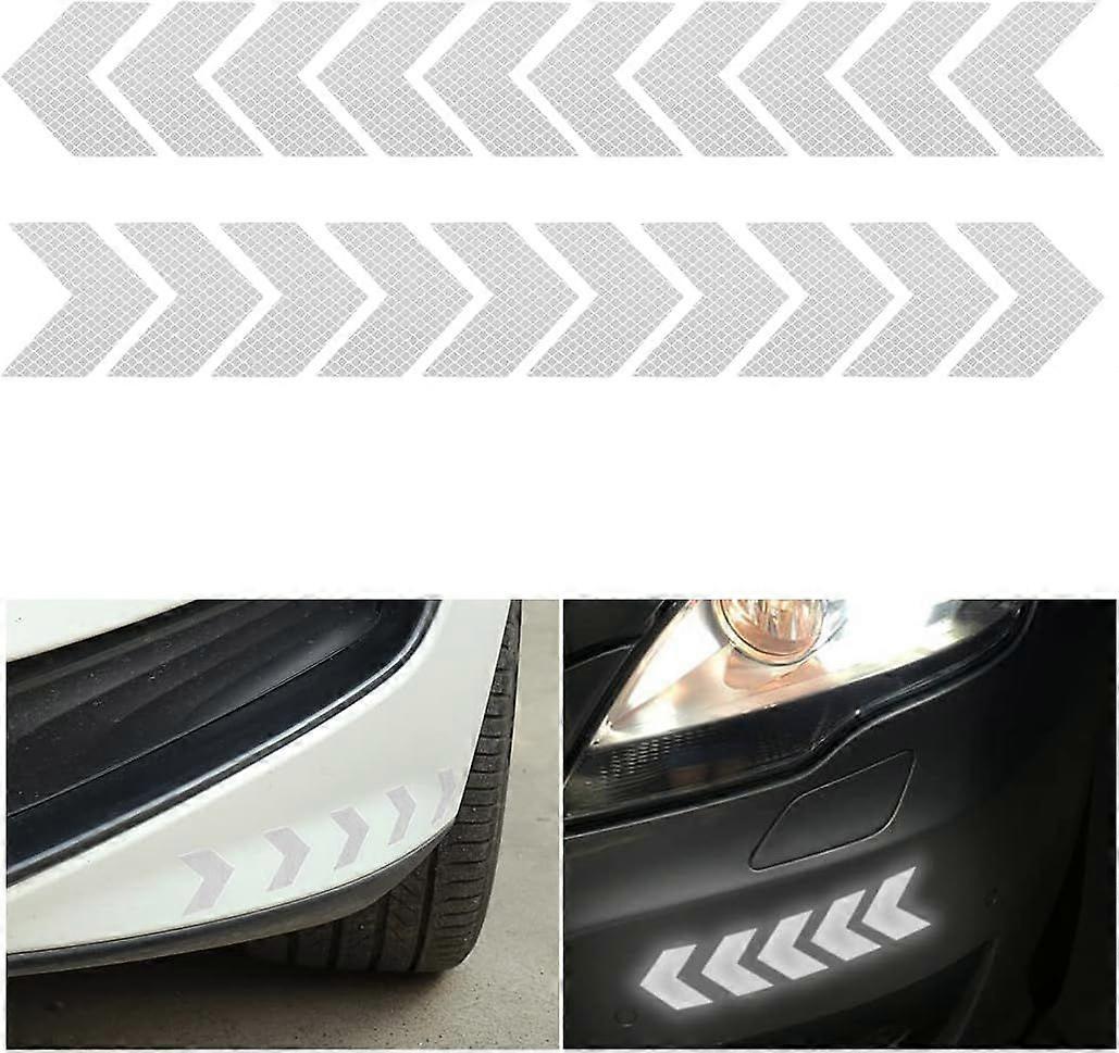 2Pcs Reflective Warning Arrow for Car, Intensity Reflective Strips, High Visibility at Night, Universal and Waterproof Sticker for VehiclesSilver Whit