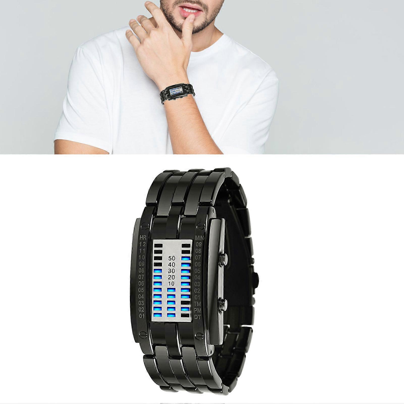 Mens Binary Watch Small Size LED Blue Backlight 75mAh Battery