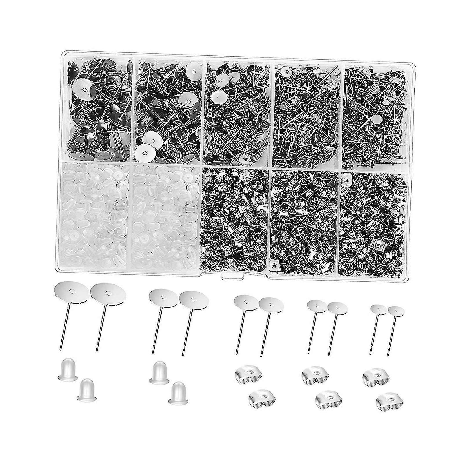 2000x Earring Posts and Backs Ear Stopper Crafts Supplies Earring Making Set Argent