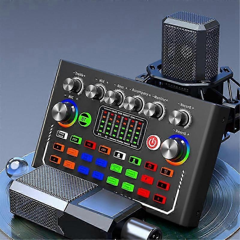 F009 Audio Mixer Live Sound Card with DJ Mixer Effects and Studio Equipment Voice Changer Podcast Pr