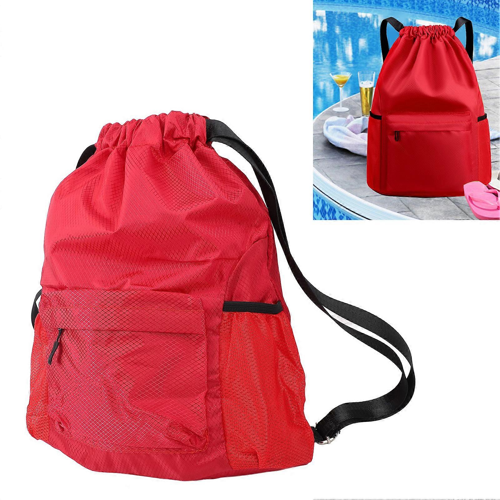 Drawstring Backpack Large Capacity Dry Wet Separation Individual Shoe Storage Water Resistant Lightweight Drawstring Gym Bag for Swimming Sports Red 