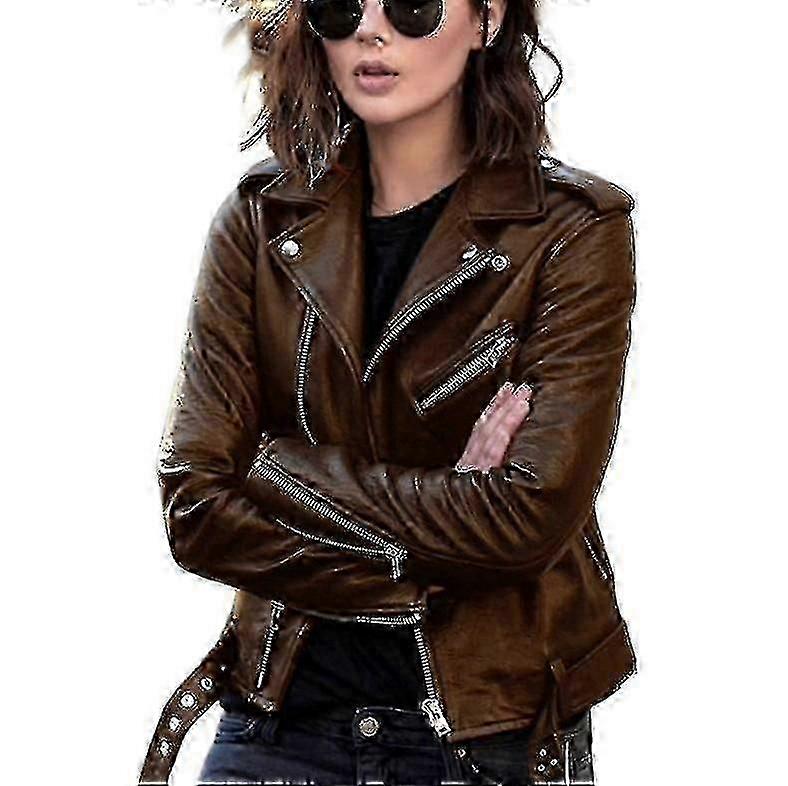 Women's Cropped Leather Biker Jacket - Short Motorcycle Style
