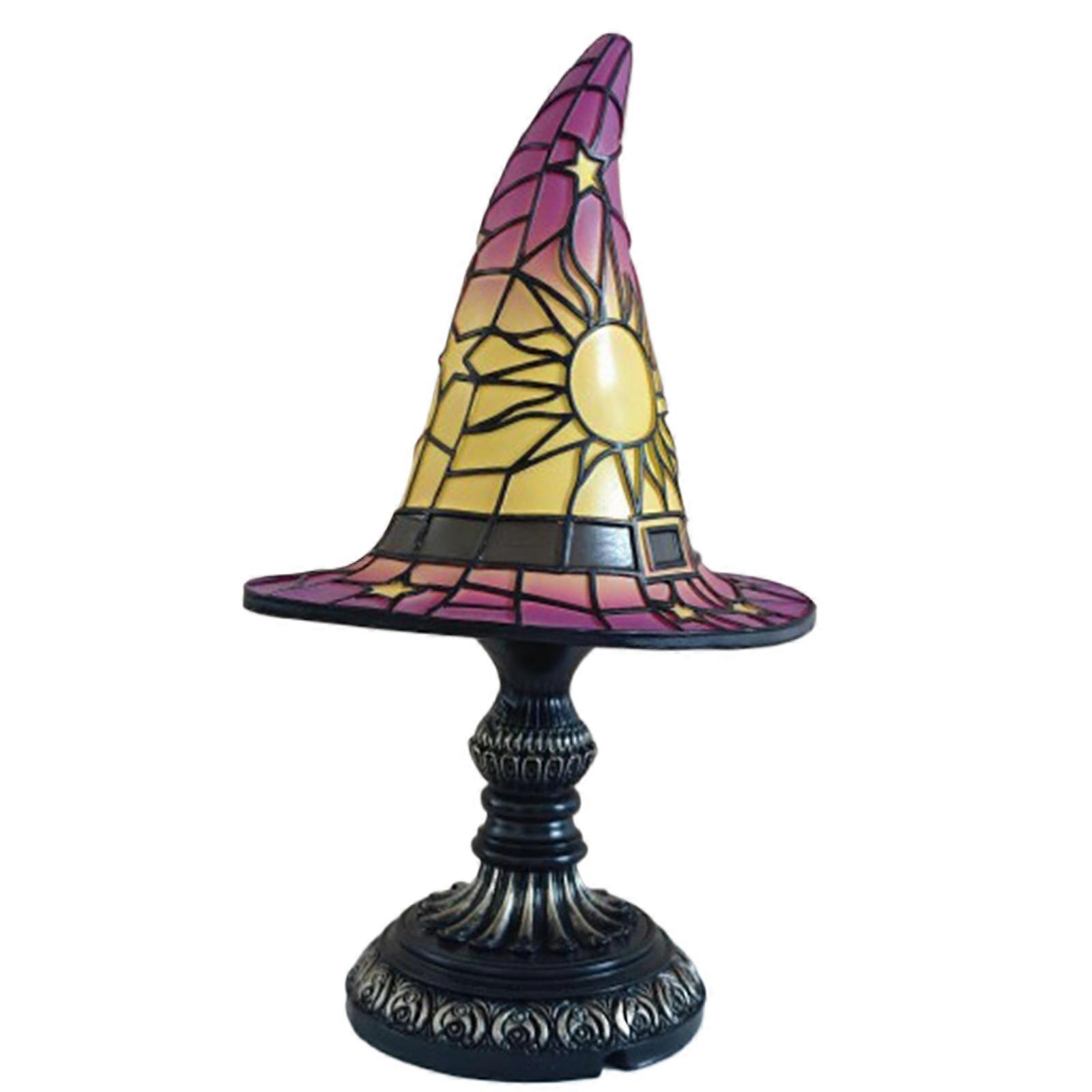 Mystical Charm Stained Glass Witch Hat Lamp Spooky Fun Handmade Hat Shaped Light