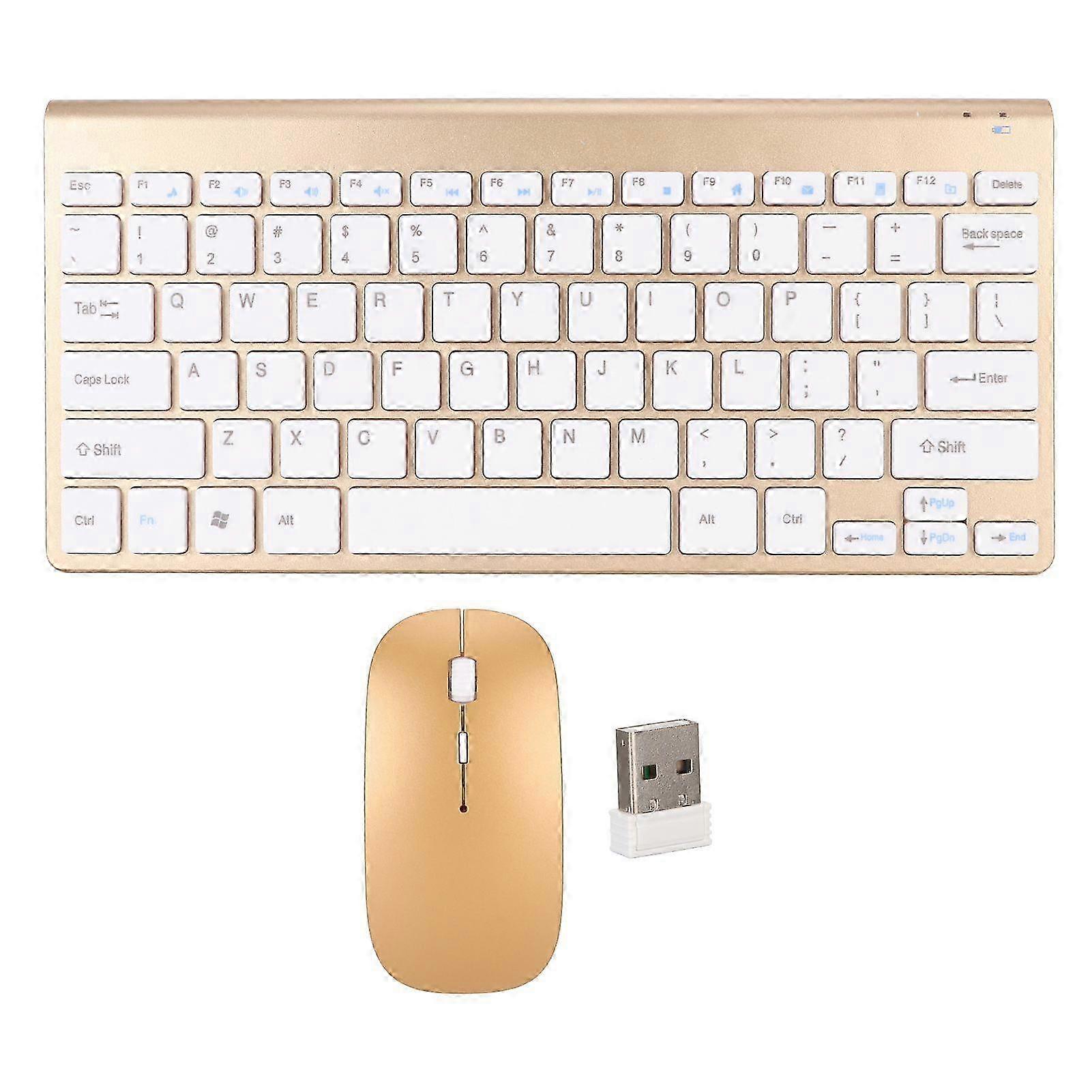 Smart Wireless Keyboard Mouse Kit Silent LED Indicator Waterproof Power Saving Compact Keyboard Mouse Set for Office Gold