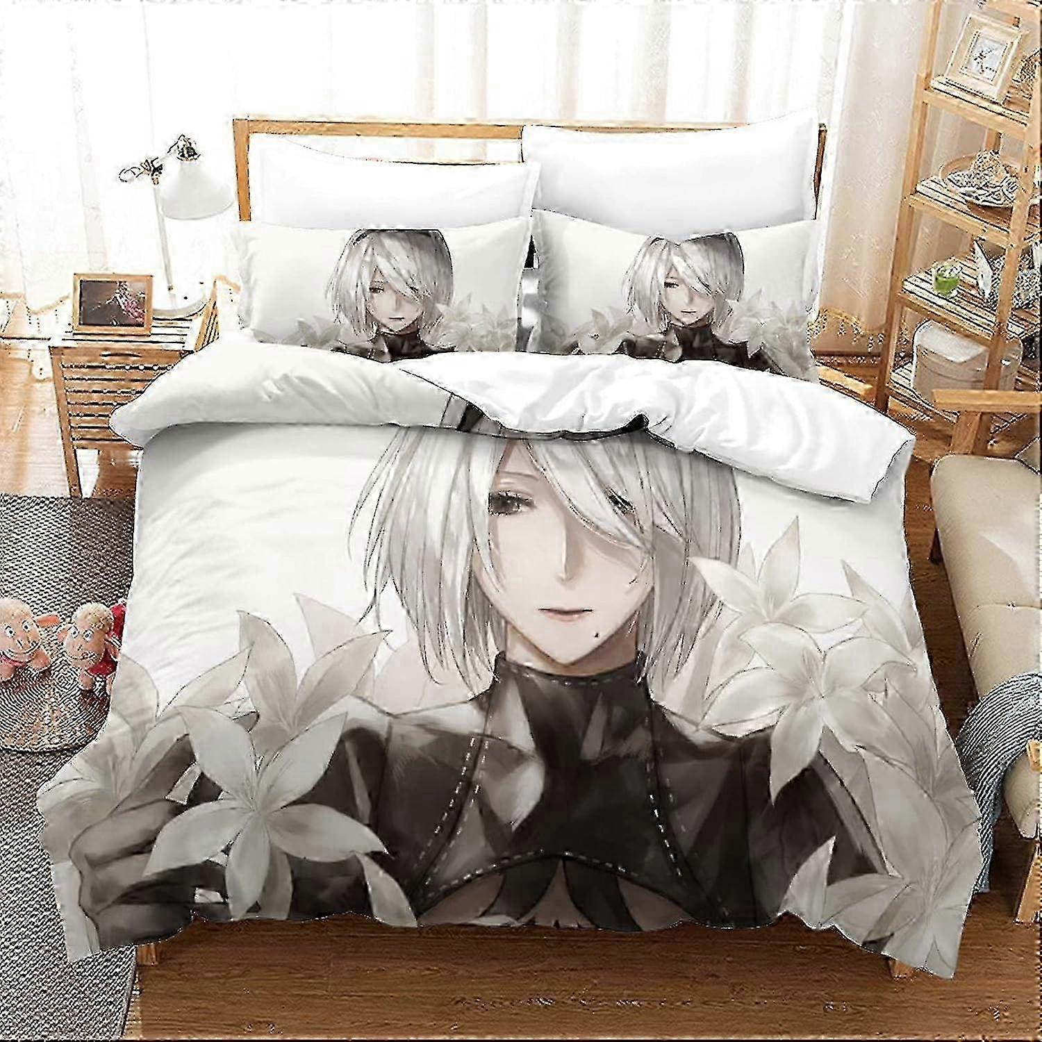 Housse de couette et taies d'oreiller Nier Automata Yorha No Type B Game and Print D, en microfibre de polyester douce, avec taies d'oreiller, R 135*200
