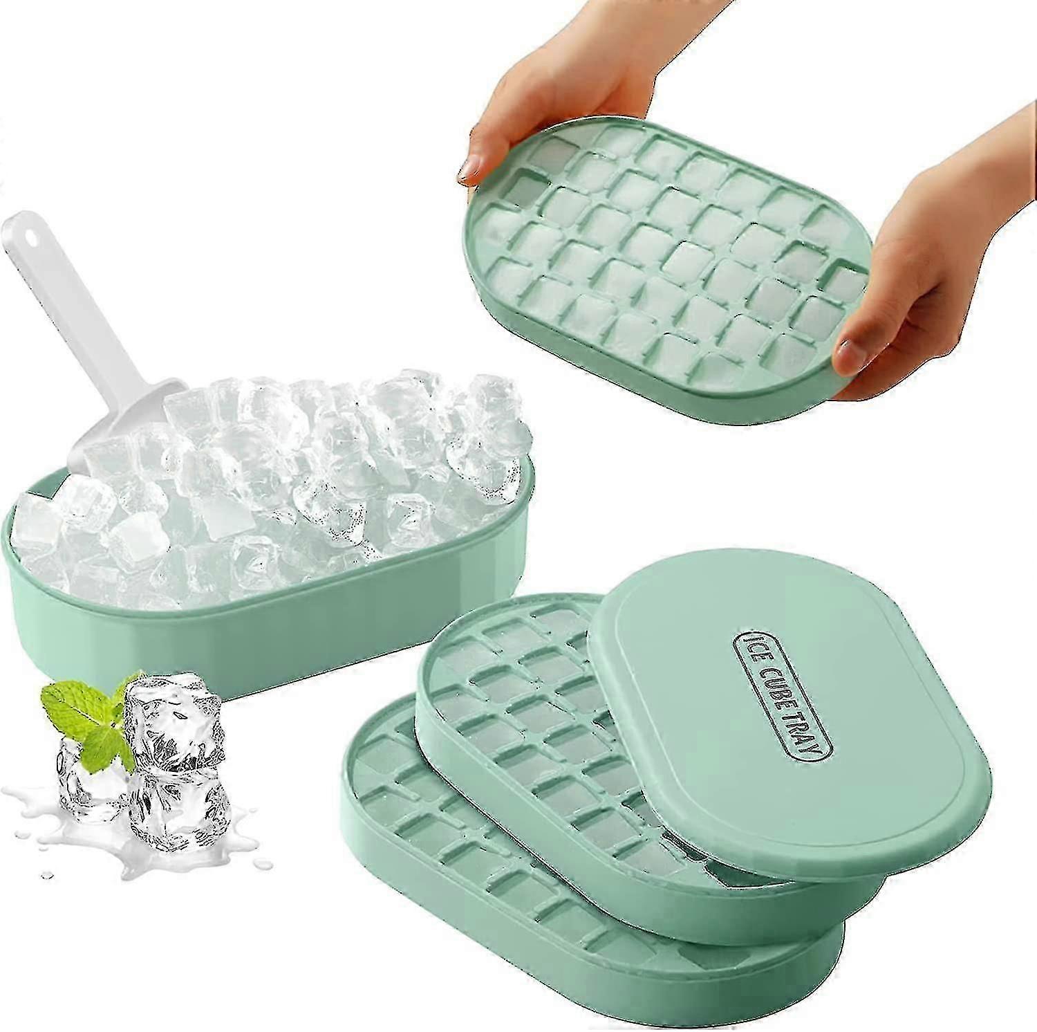 Ice Cube Tray For Freezer With Lid And Bin | Ice Cube Molds With Ice Container, Scoop And Cover | Bpa Free Ice Trays Stackable Easy Release | 36 Squar