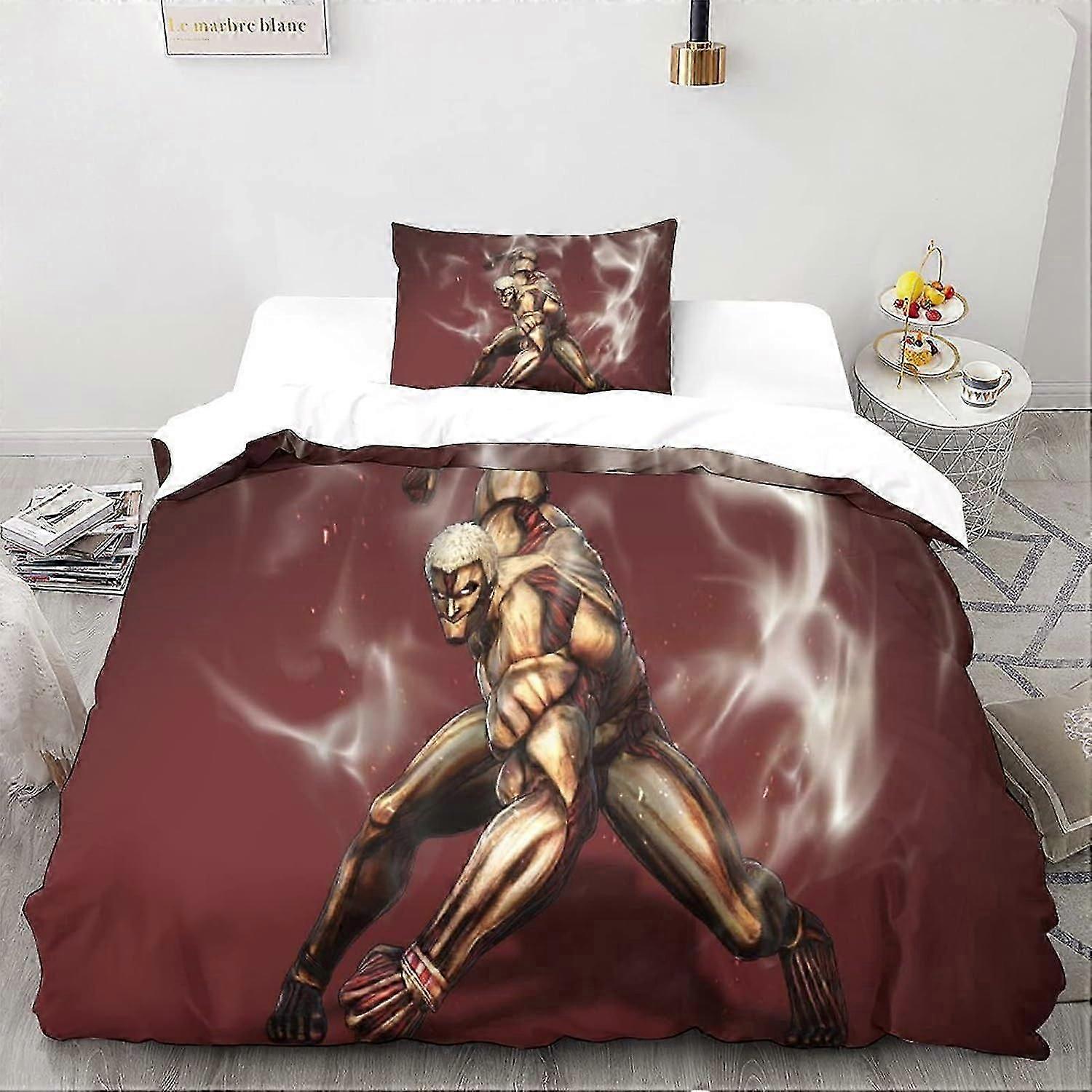 طقم مفروشات Attack on Titan Anime مع غطاء لحاف ياباني ناعم من الألياف الدقيقة وغطاء وسادة مع إغلاق بسحاب للأطفال والمراهقين والكبار 135 * 200 سم