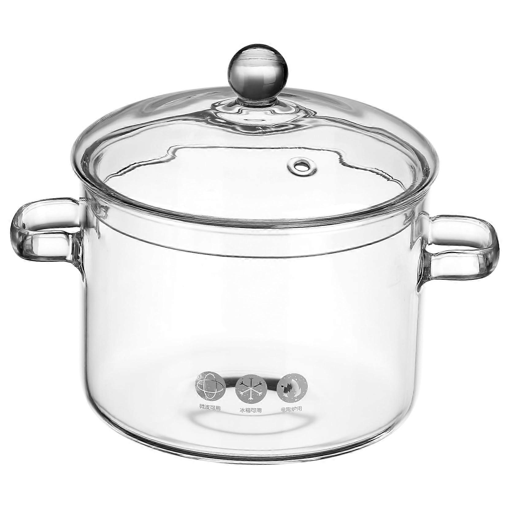 Glass Soup Pot Borosilicate Heat Resistant Clear with Lid Transparent View Easy Clean for Stove