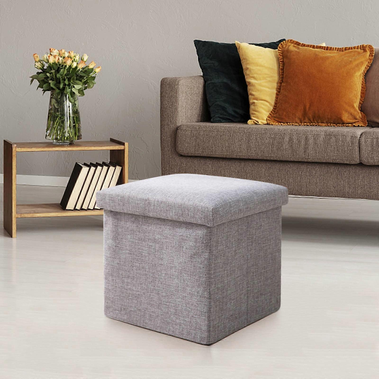 Avtoify Multifunctional Storage Stool Can Sit, Storage Stool, Home Color Combination Fabric Folding Storage Box, Shoe Changing Stool Gray Free Size