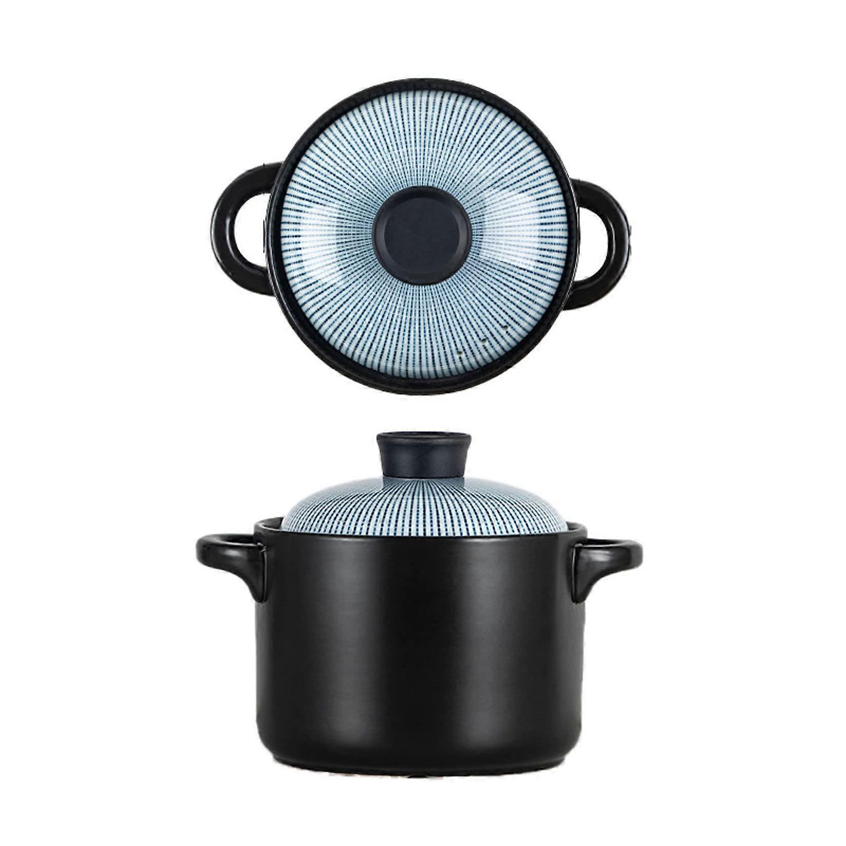 Ceramic Casserole Pot with Lid 1.5L Round Stoneware Soup Clay Pot Double Handle for Cooking