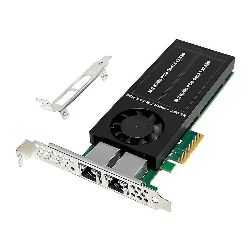 PCIe 3.0 X8X16 Expansion Card 2 X M.2 M Key NVMe SSD NVME Expansion Card 1226+ASM2812 Dual 2.5G Copper Port 2N2T