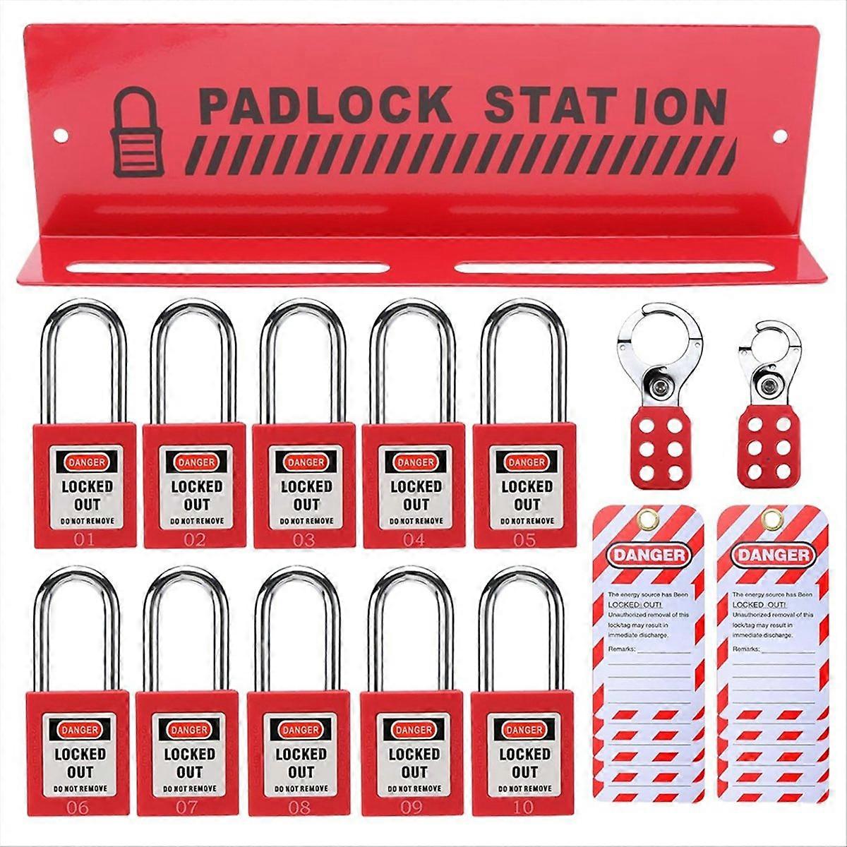 Lockout Tagout Station with 10 Keyed Different Safety Padlocks