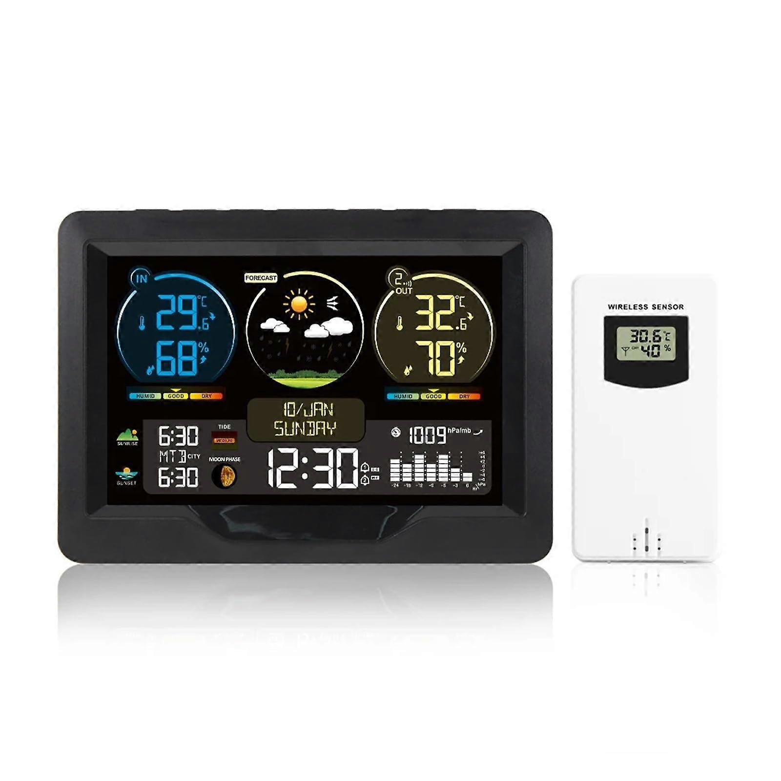 Wireless Weather Station with Indoor Outdoor Sensor, Temperature Humidity Clock, Barometer Forecast