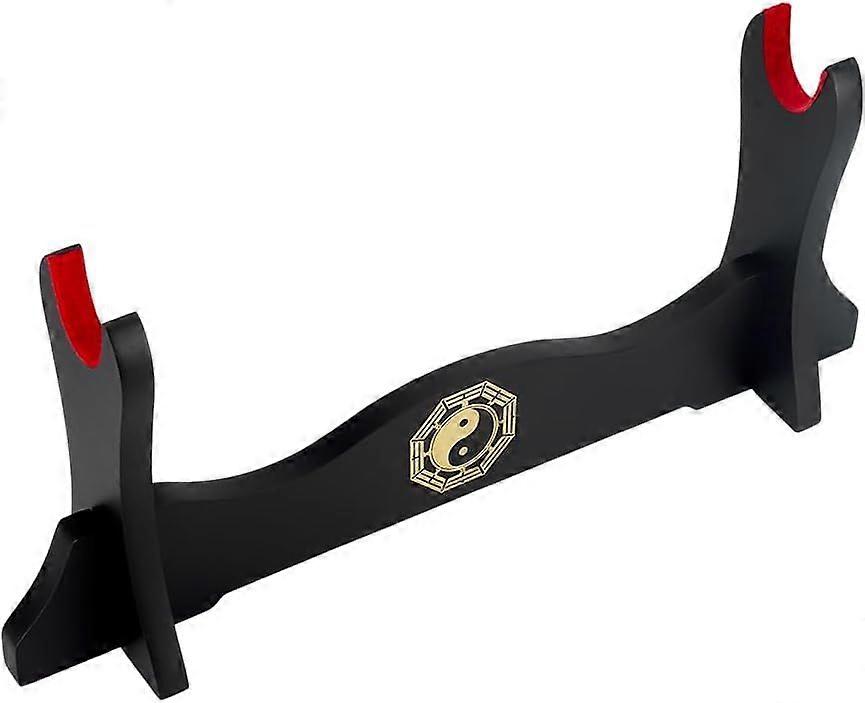 Katana Holder Wood Stand with Taichi Pattern Wooden Rack Samurai Swords Display Stand Black Display Stands with Red Edge for Katana Wakizashi and Tant