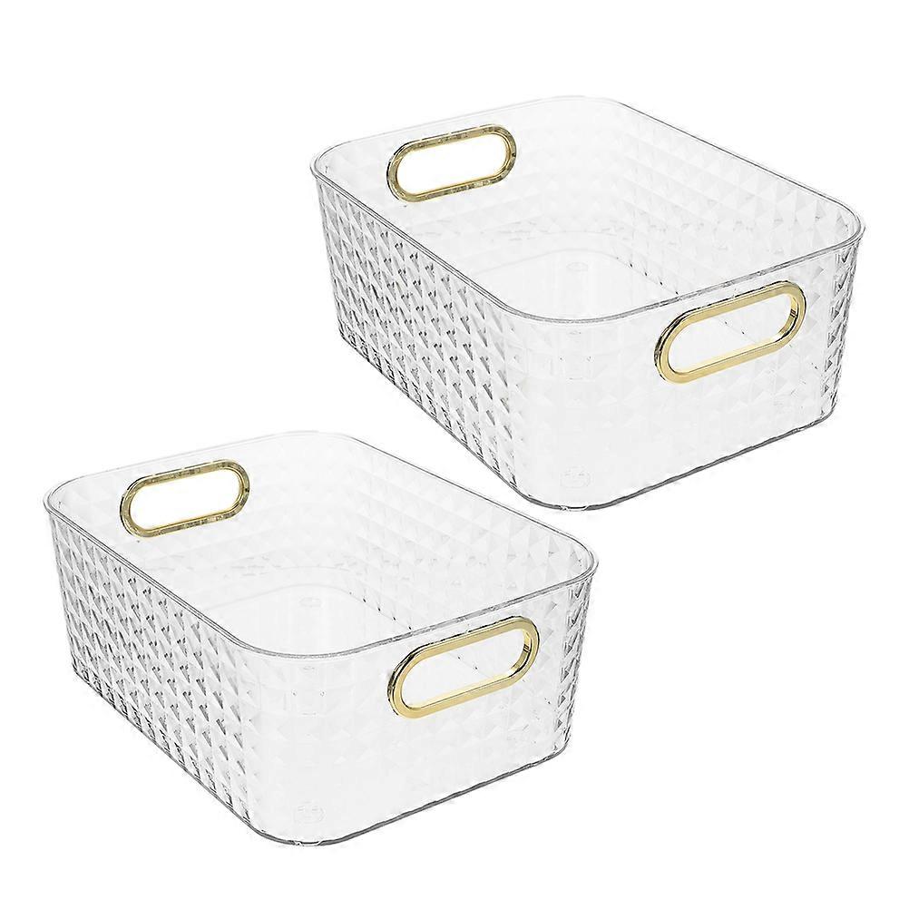 Desk Organizer Rectangle Storage Box For Dormitory Use Gold Trim Multipurpose Storage 2Pcs