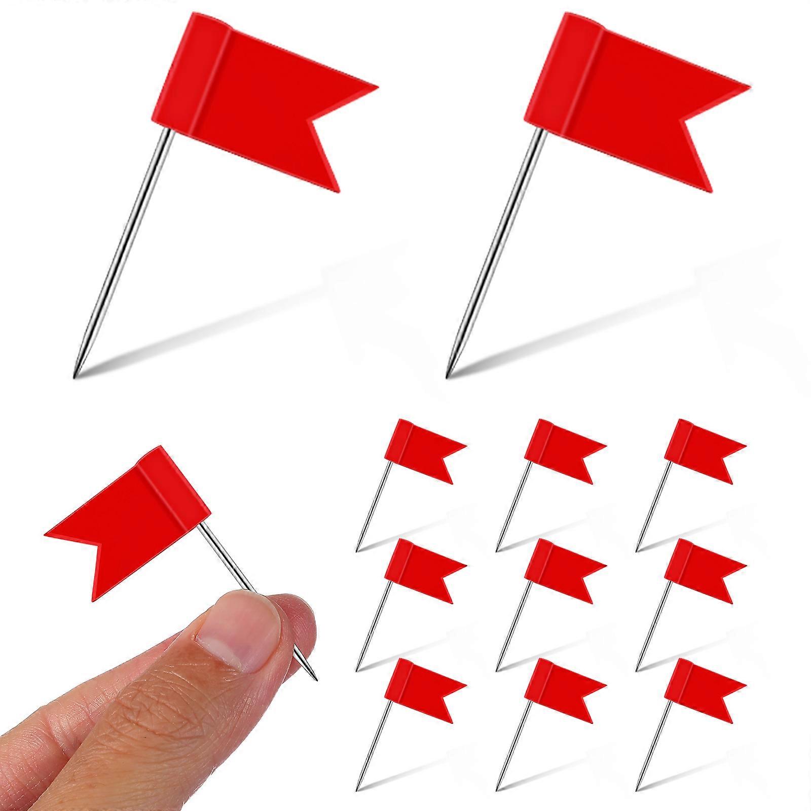 Red Flag Push Pins for Fixing 50Pcs Plastic Iron Cork Board Tacks
