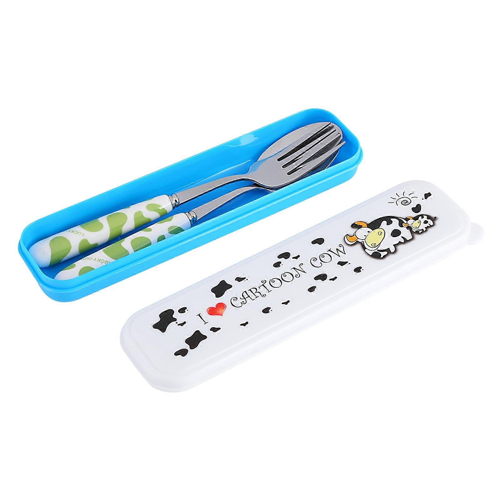 Stainless Steel Flatware Spoon 2 PCS Kitchen Flatware Tableware with Box Children Set(Green)