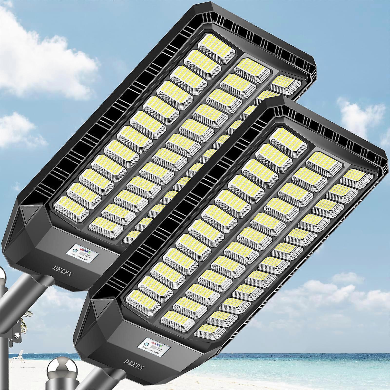Solar Street Light 9500W 2 Pack Ultra Bright 1440 LEDs IP67 Waterproof with Motion Sensor Dusk to Dawn