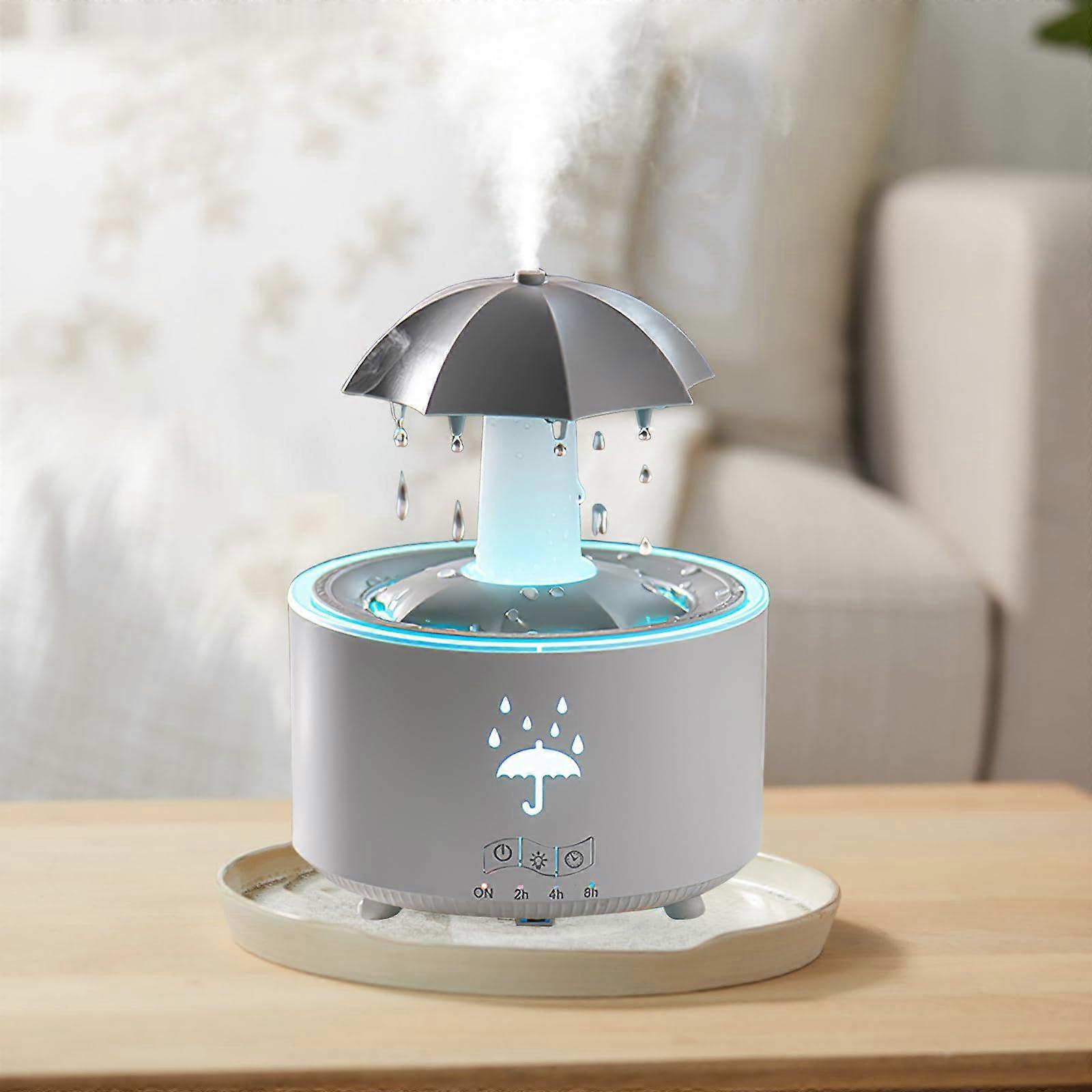 Umbrella Shaped Humidifier with 7Color LED, Rotating Aroma Diffuser with Remote and Timer for Bedroom Desk (White)