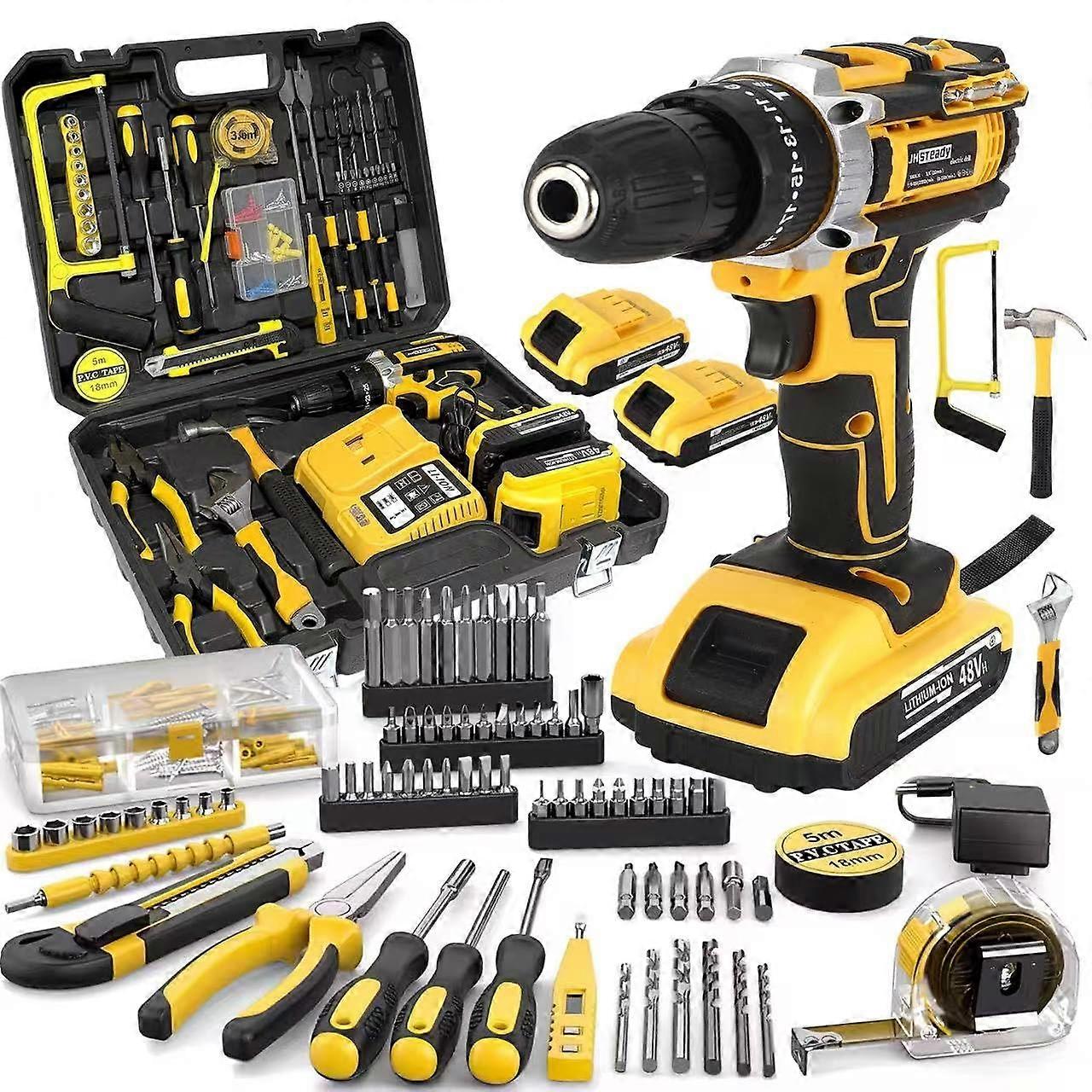 21V Cordless Drill Set with 136pcs Accessories, Heavy Duty Impact Power Drill for Home and DIY