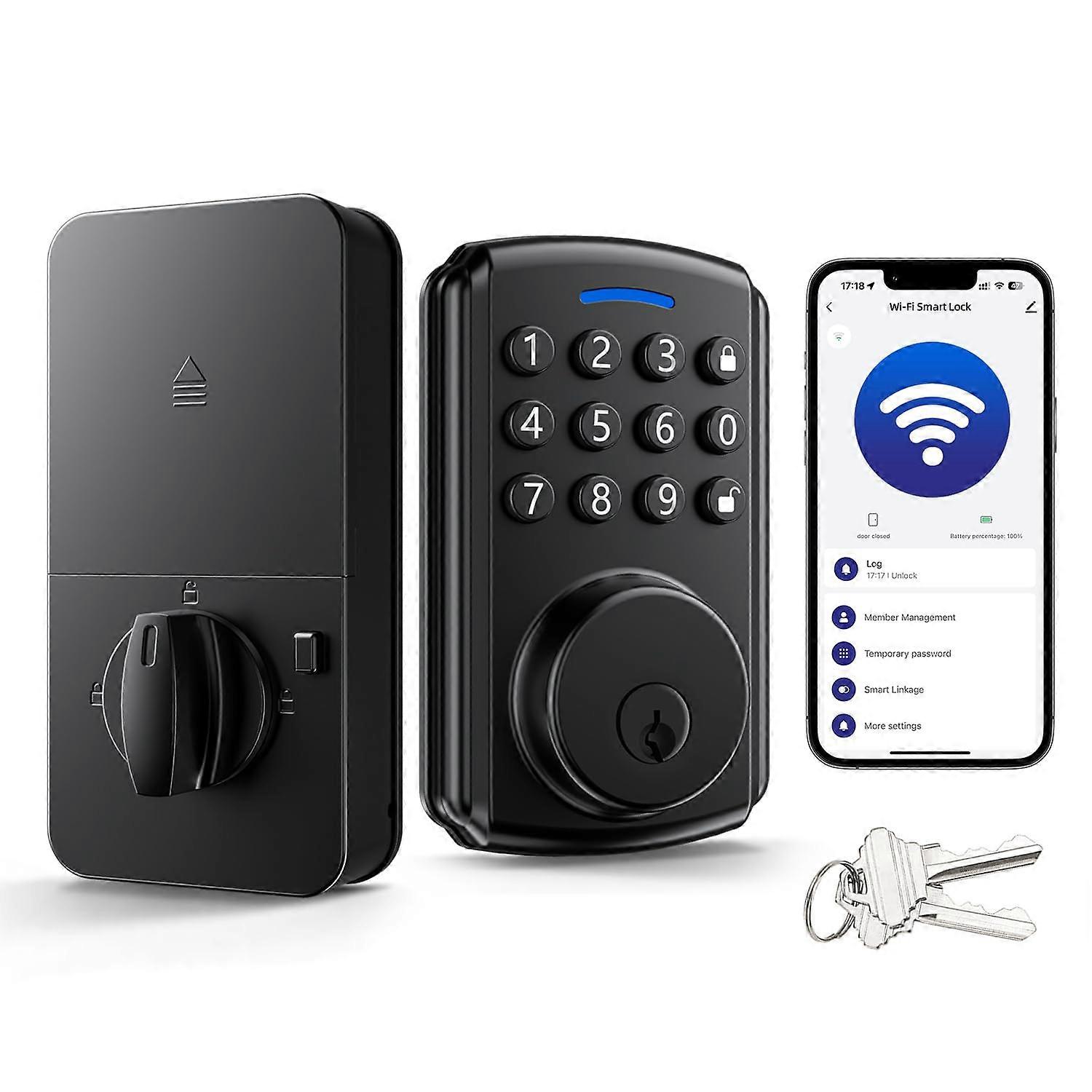 Smart WiFi Door Lock compatible with Alexa, Keyless Entry, IP65 Waterproof, Remote Control for Front Door