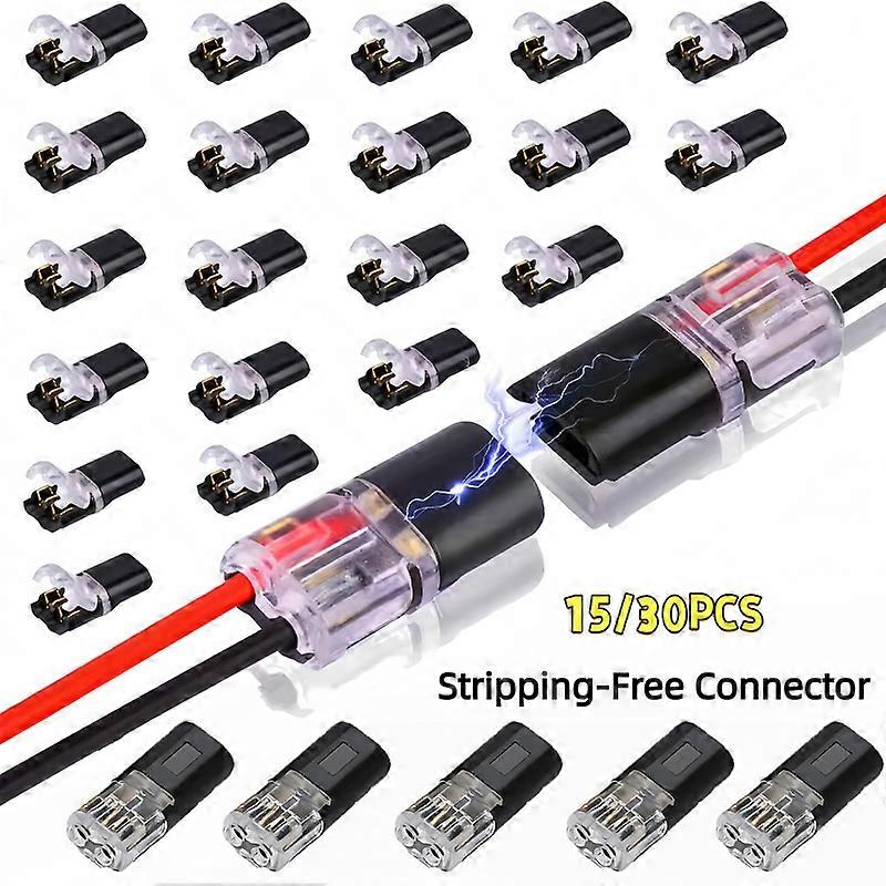 15/30pcs Double-Wire Plug-in Connector with Locking Buckle Pluggable LED Wire Connector 2 Pin 2 Way Universal Compact Wire
