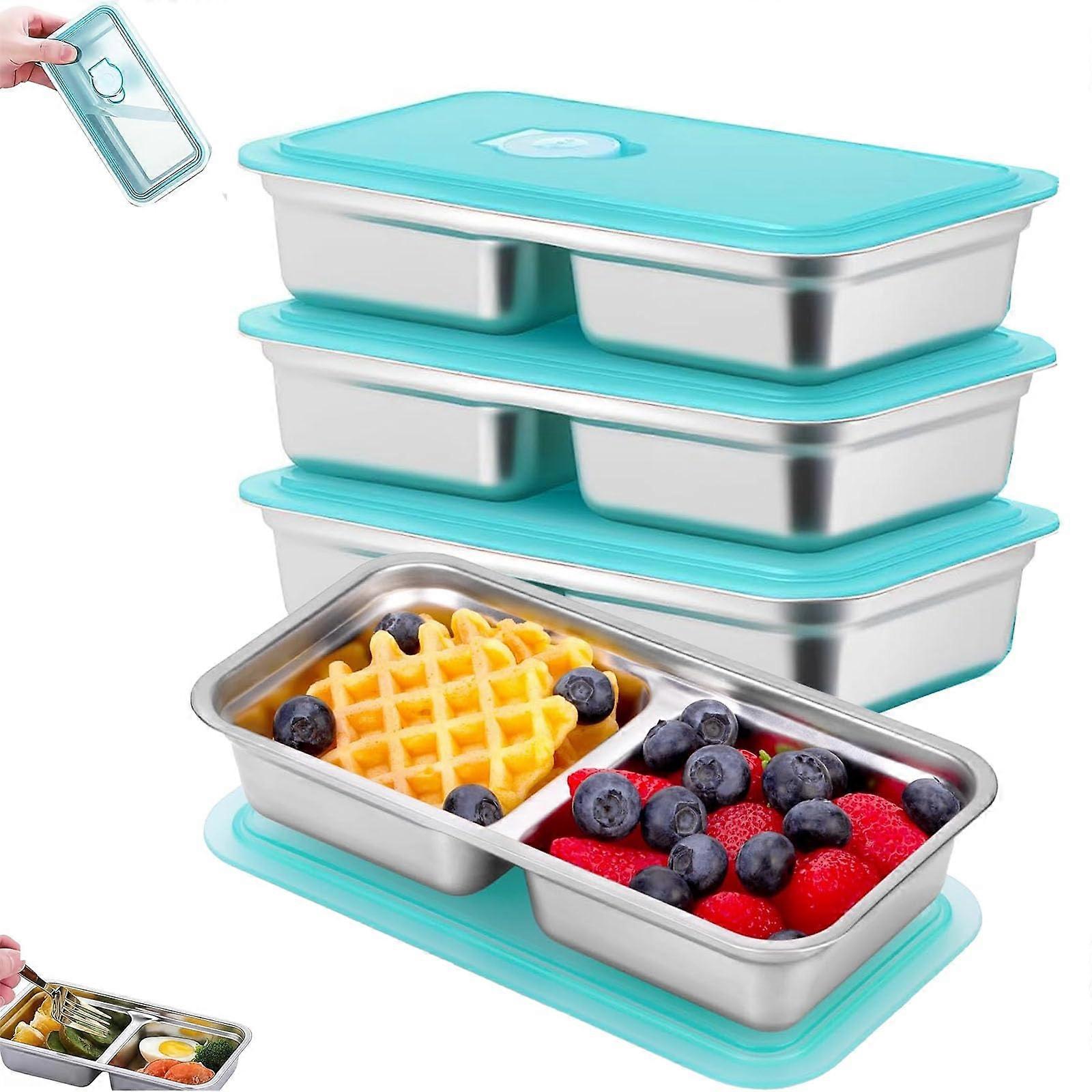 4 Pack Stainless Steel Snack Containers Leakproof Double Compartment Reusable Lunch Storage