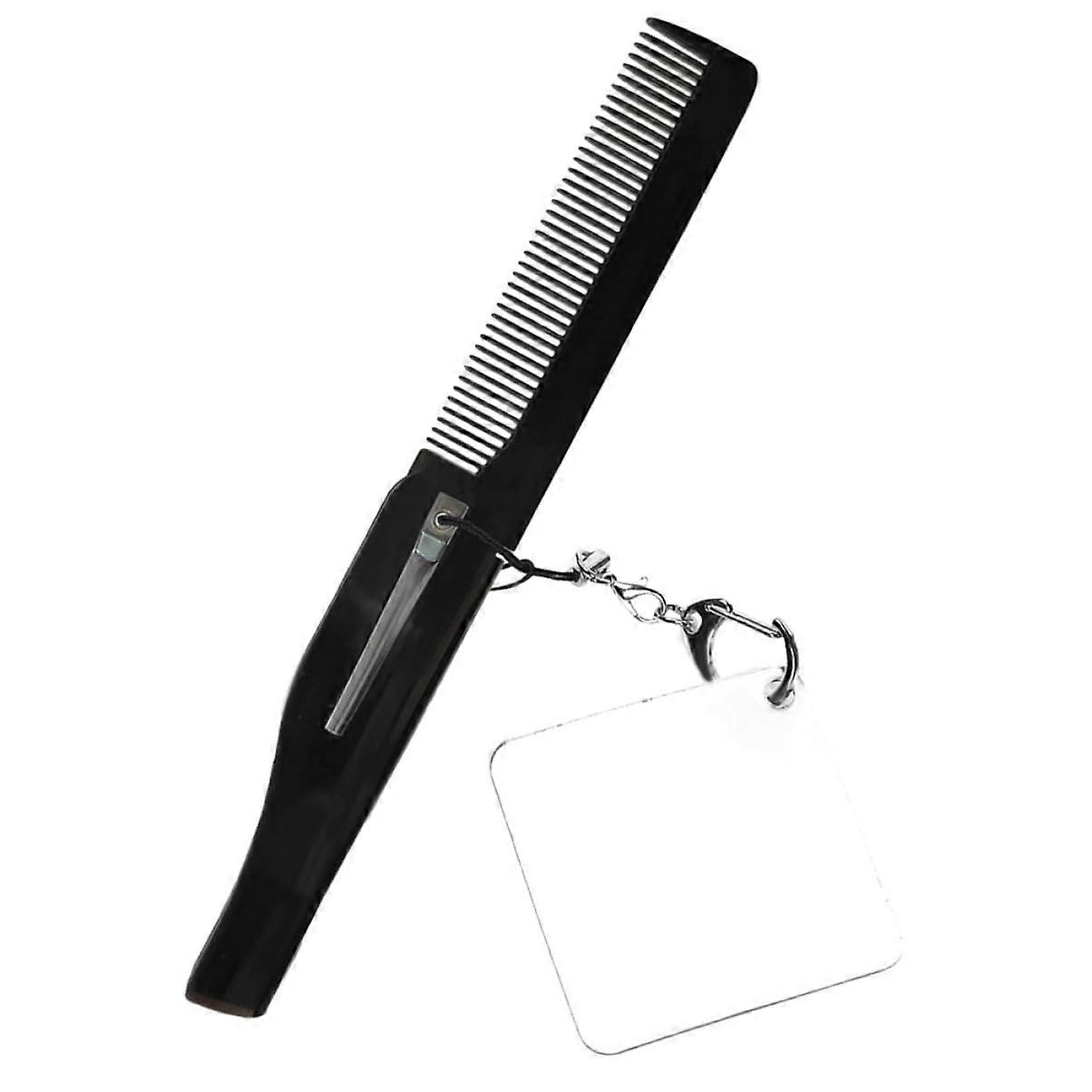 Folding Pocket Comb with Mirror for Men, Portable Beard Grooming Comb with Keychain Loop