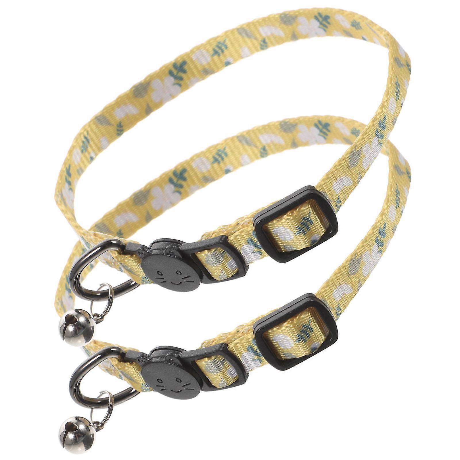 Cat Collar Breakaway Adjustable for 2Pcs Kitten Collar with Bell Yellow