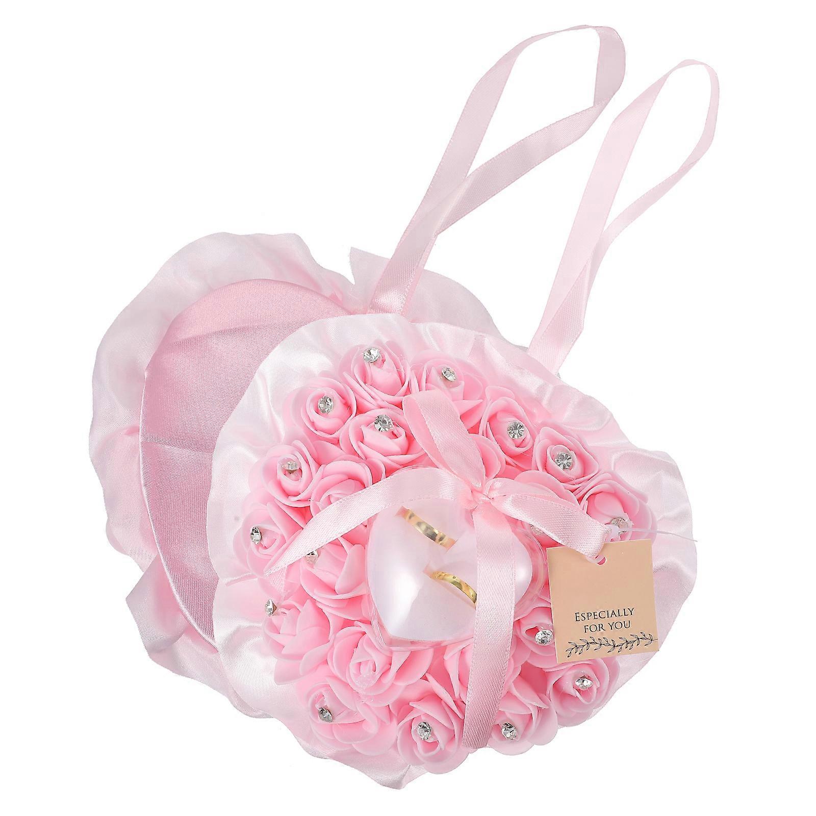 Pink Wedding Ring Storage Case With Rhinestone Decoration Romantic Style 1Pack