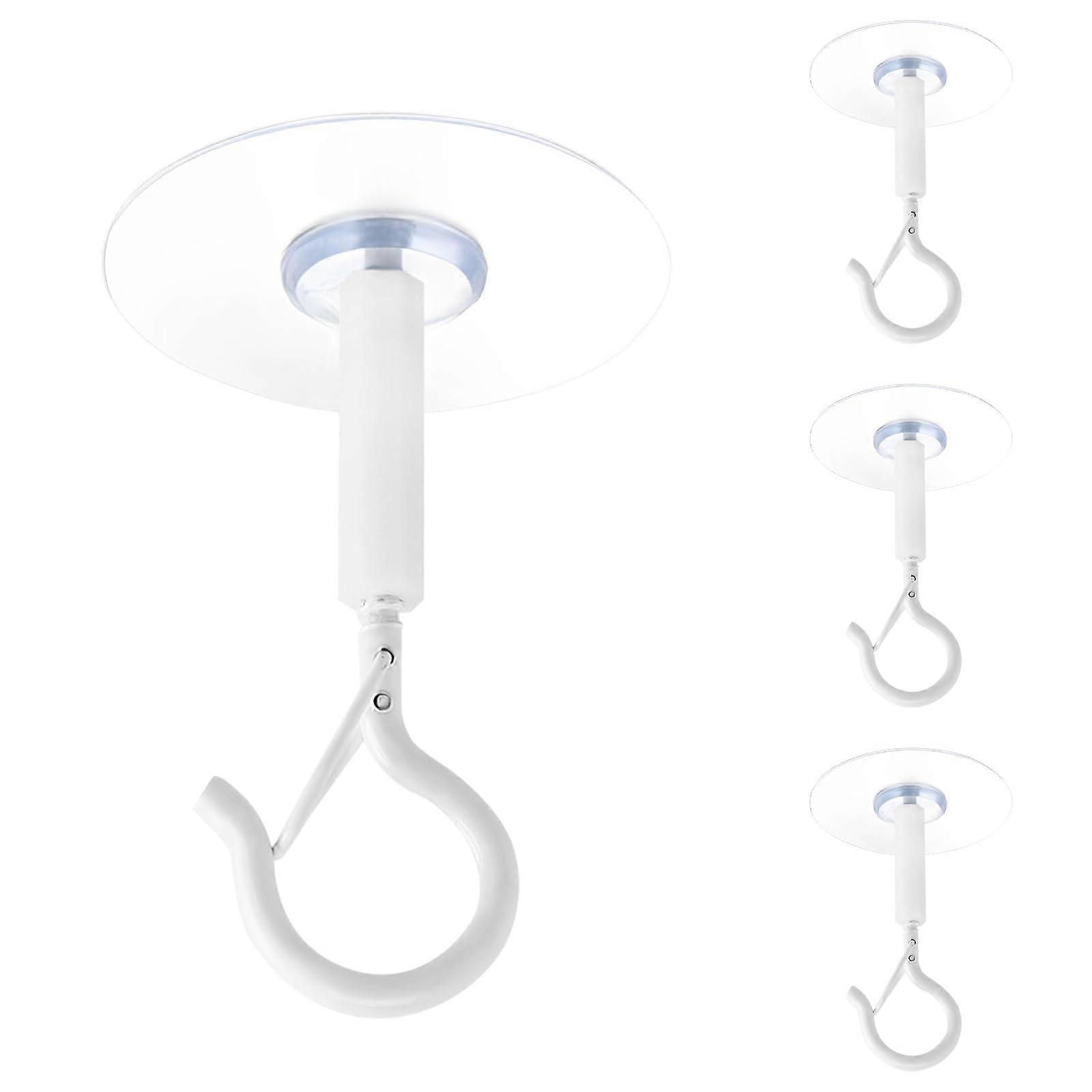 Ceiling Hooks for Hanging Plants with Adhesive and Screw Mount, NoDrill Rustproof 4 Pack White