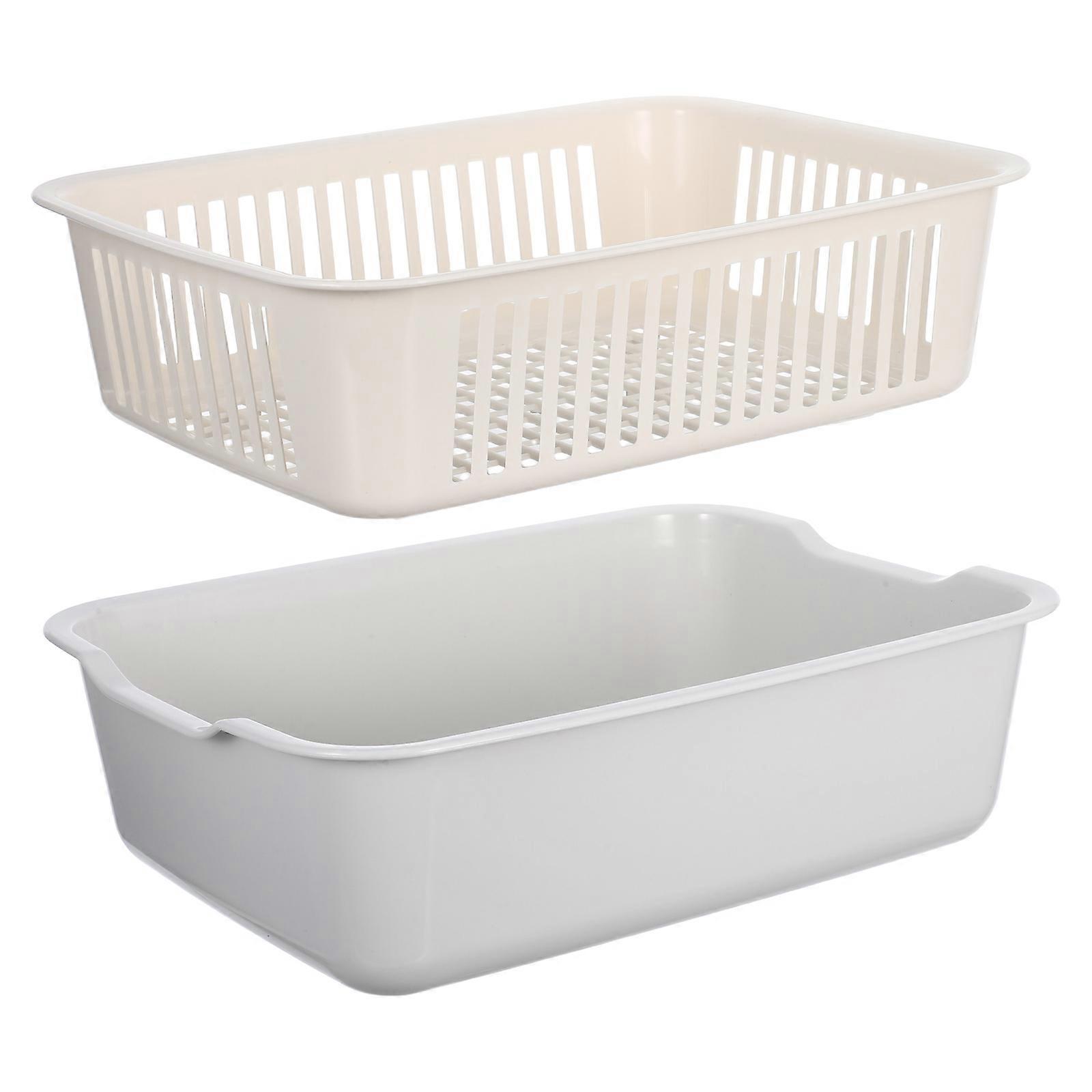 Double-Layer Draining Basket for Kitchen Plastic Fruits Vegetable Washing Basket