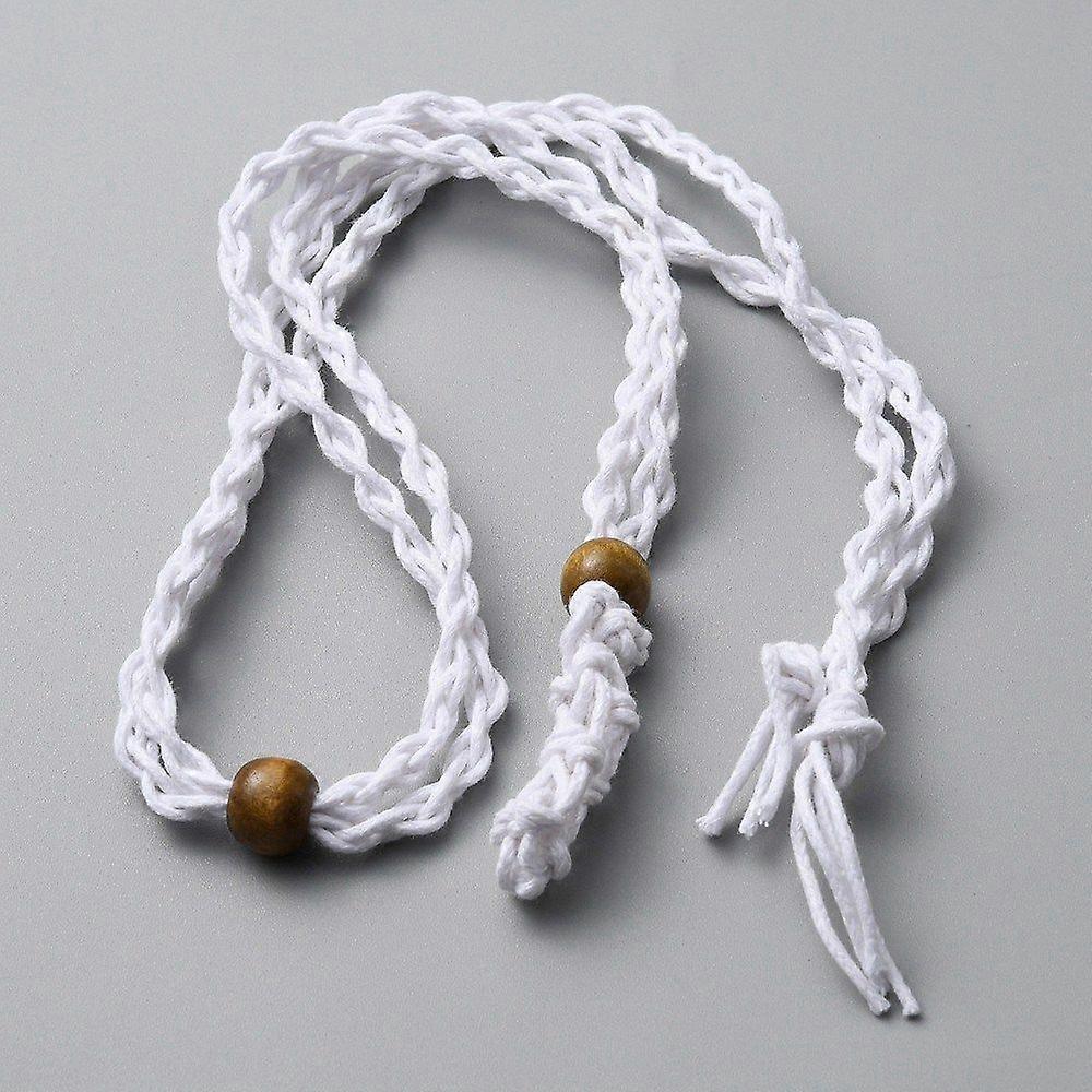 Colar de macramê com cordão de algodão trançado, contas de madeira ajustáveis e pedras intercambiáveis, branco, 100 cm (39-3/8 polegadas)