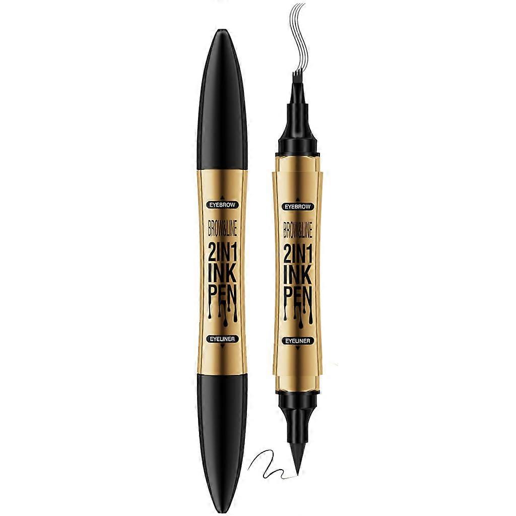 DualEnded Microblading Eyebrow Pen and Eyeliner with 4Fork Tip, Long Lasting Black