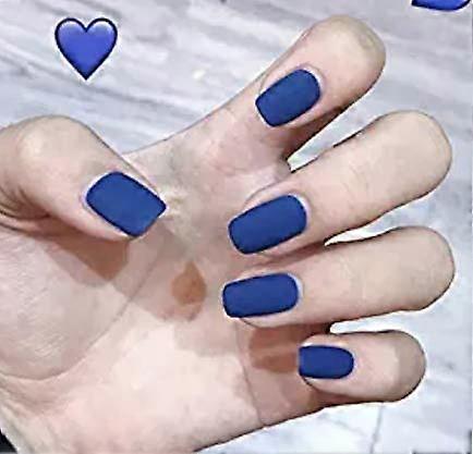 Matte False Nails Acrylic Clip On 24Piece Set Medium Square Matte Blue Full Cover Design