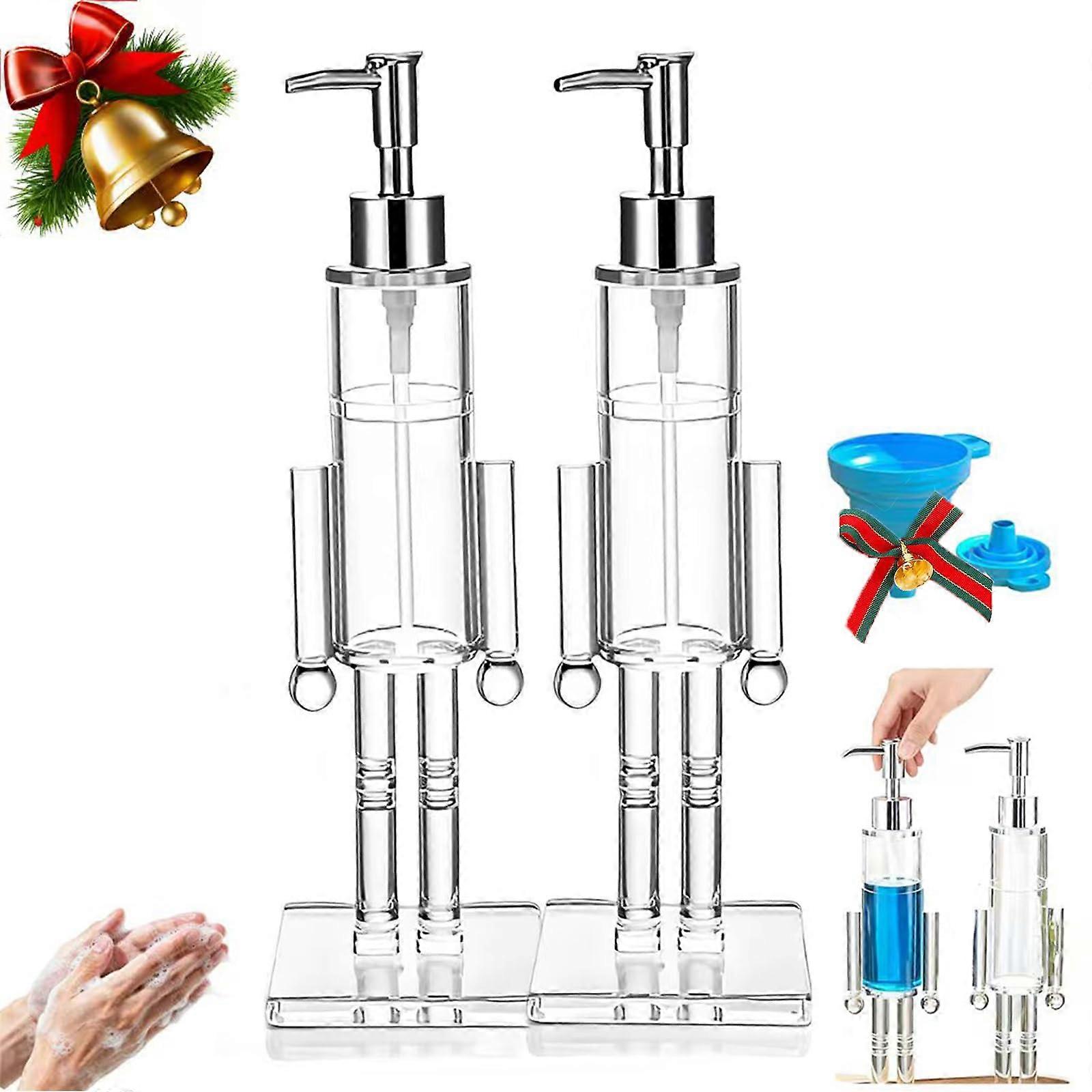 2Pcs Nutcracker Christmas Soap Dispenser Set, Refillable Clear Acrylic Pump for Kitchen and Bathroom