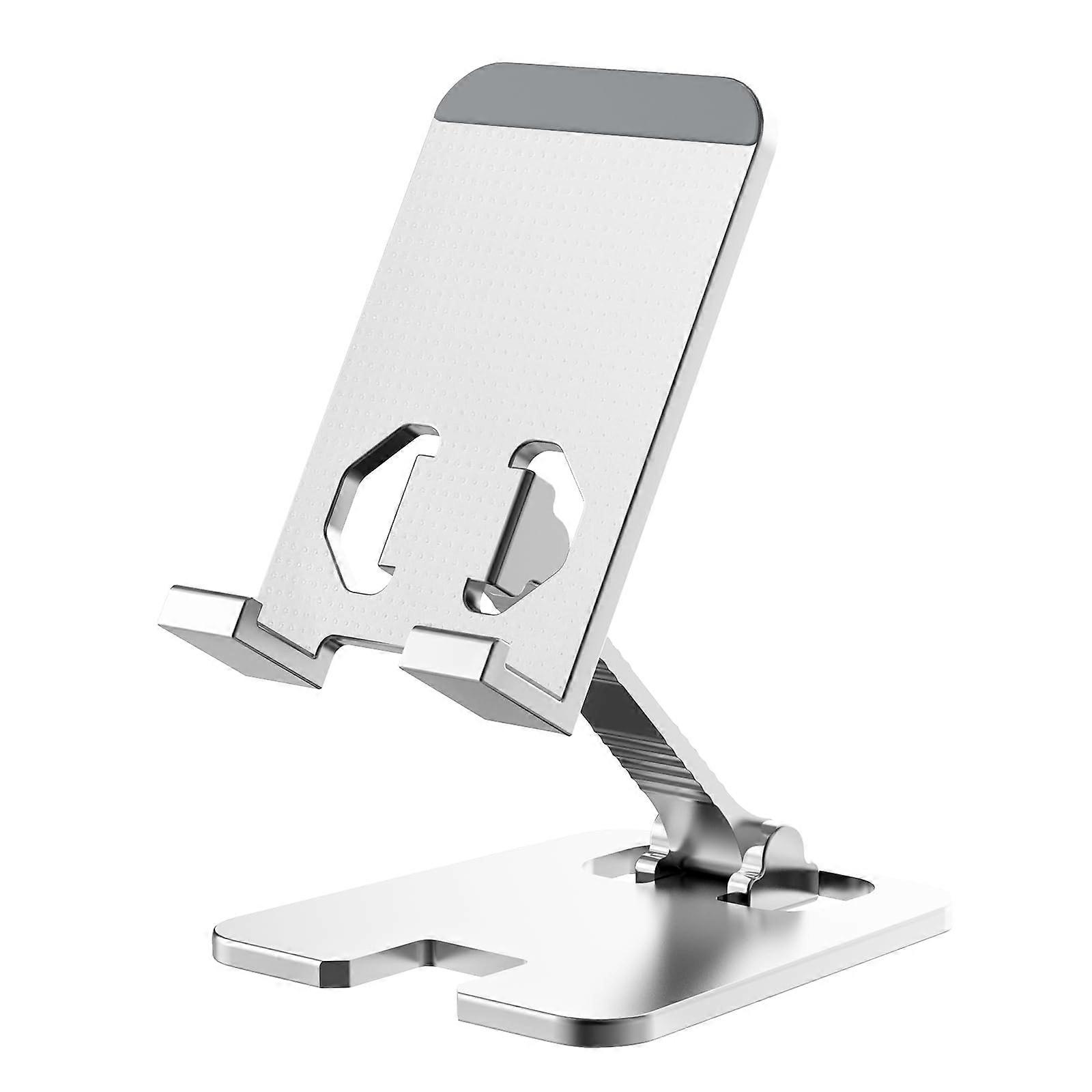 Adjustable Aluminum Cell Phone Stand for Desk, Foldable Holder with Stable Base, Silver