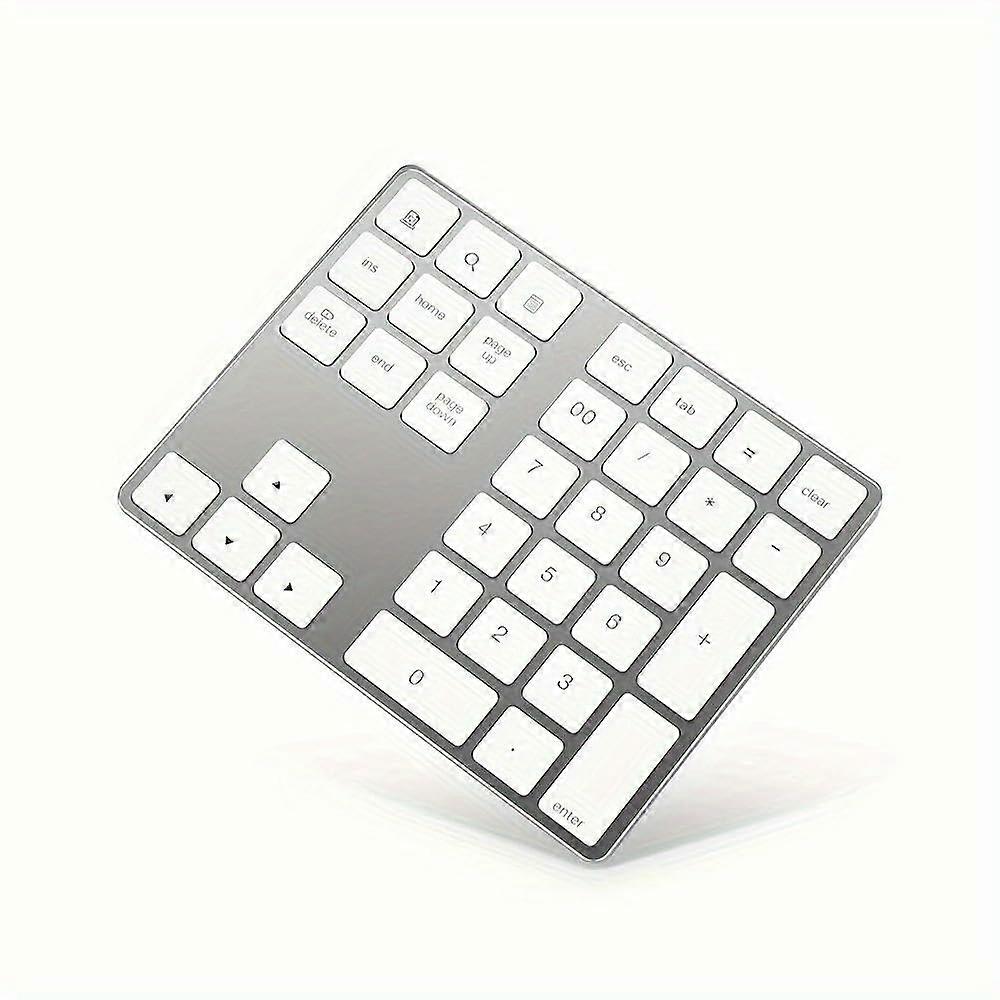 Wireless 34Key Numeric Keyboard USBC Rechargeable SplashProof Smart Recognition Silvery White