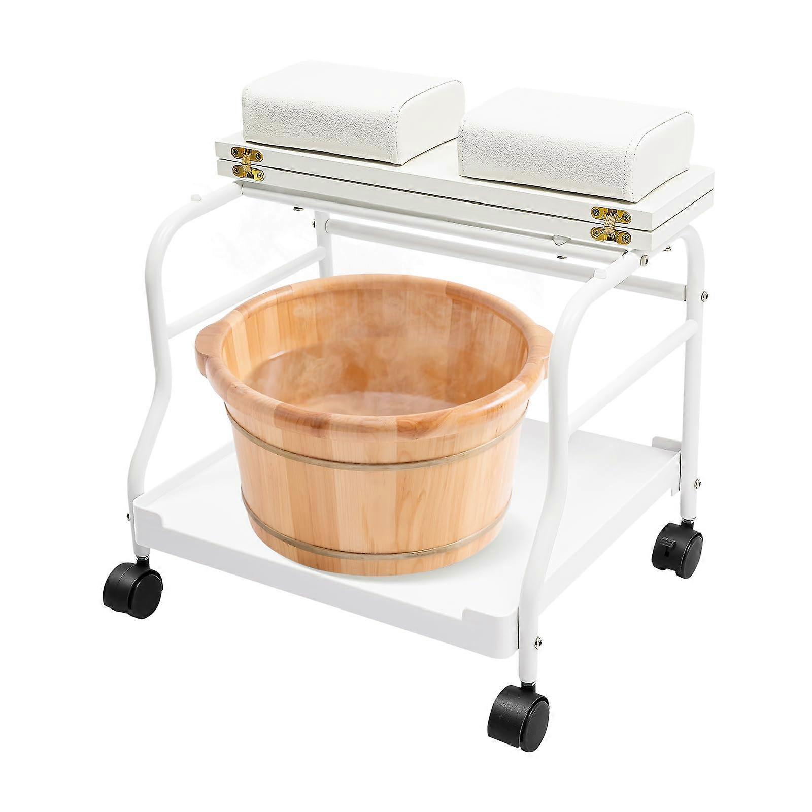Pedicure Foot Rest Cart with Adjustable Rolling Spa Stand and Foldable SpaceSaving Design White