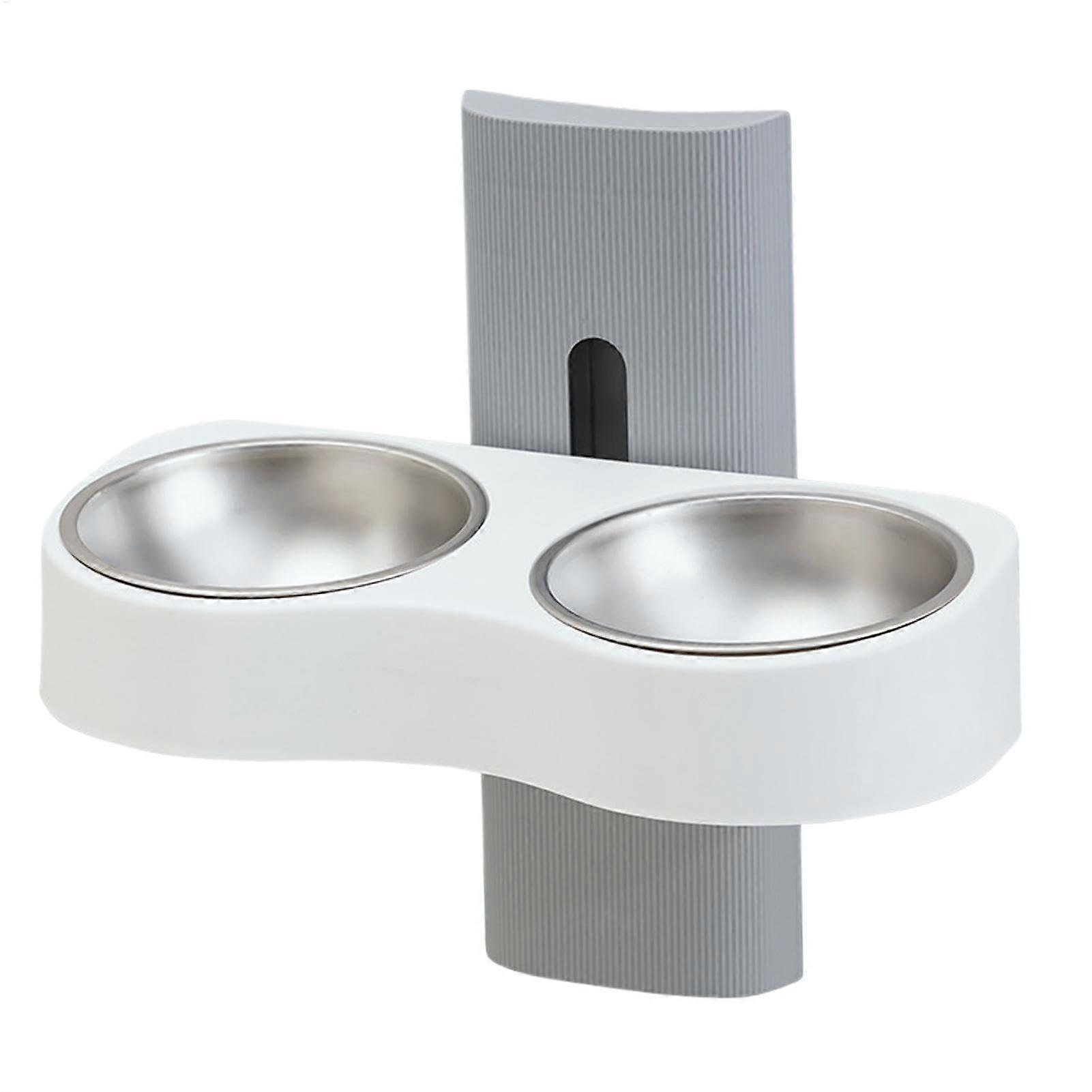 Elevated Adjustable Cat Bowls with Wall Mounted Double Feeder and Removable Stainless Steel Inserts