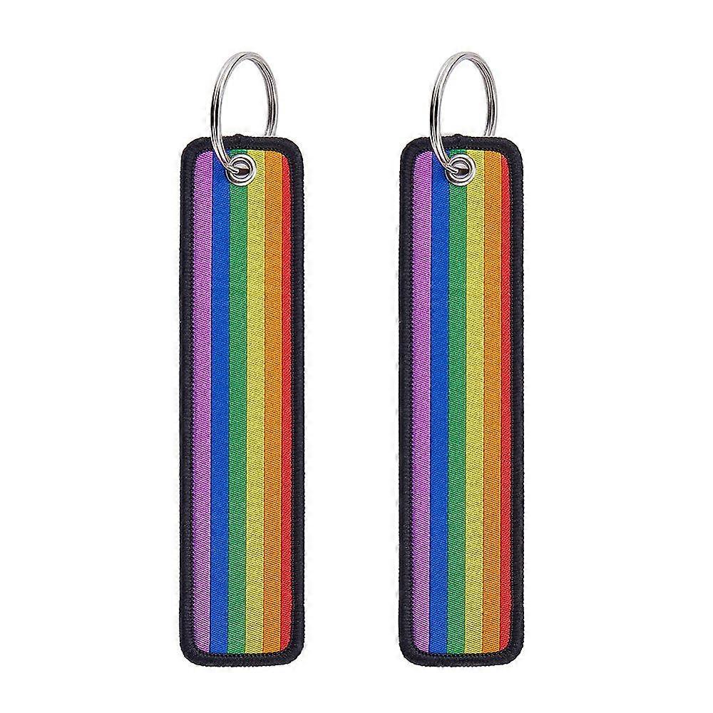 2pcs Pride Rainbow Polyester Keychains with Iron Rings Platinum Colorful 147mm